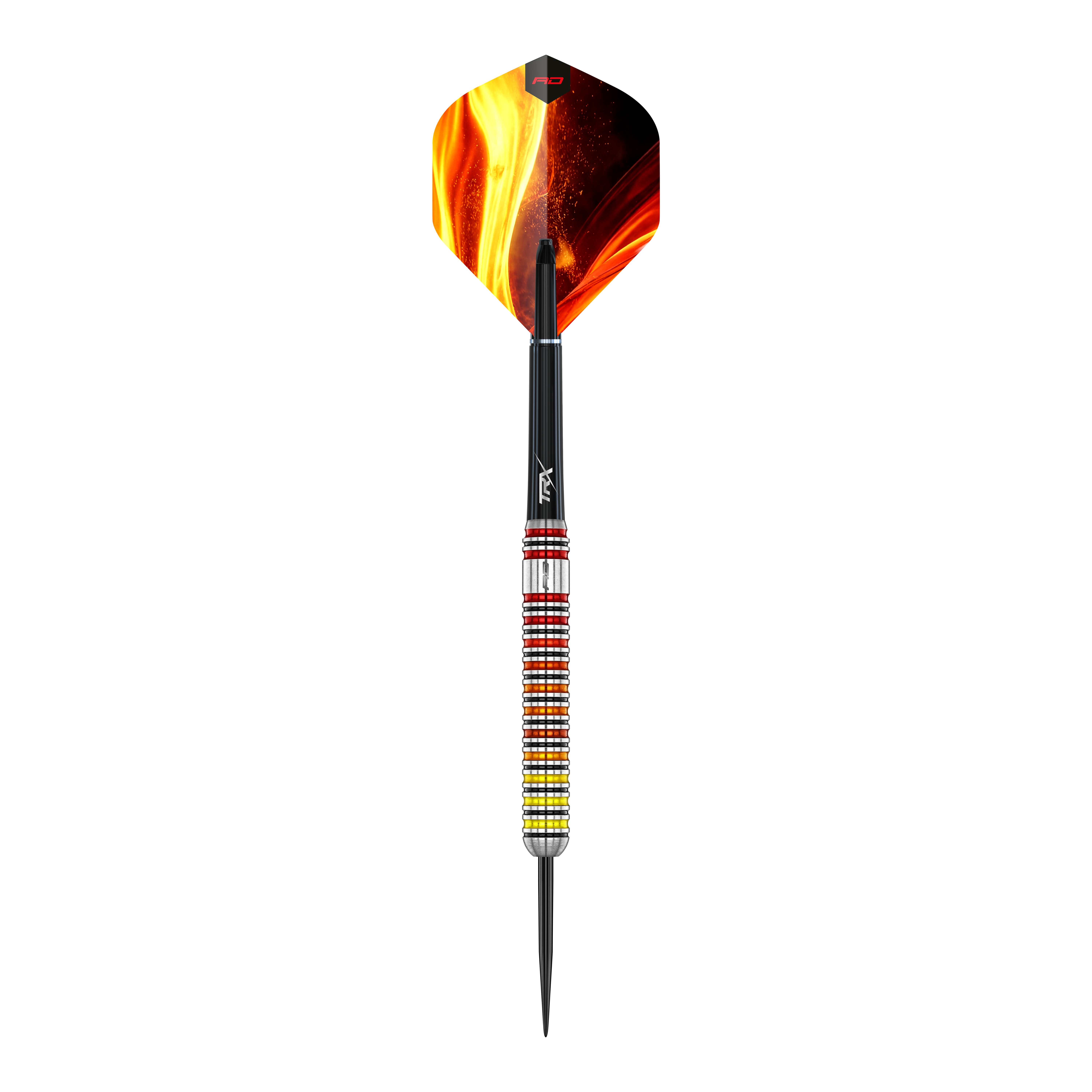 Das Bild zeigt einen Red Dragon Furnace Steeldart. Der Pfeil ist für das klassische Steeldartspiel hergestellt.