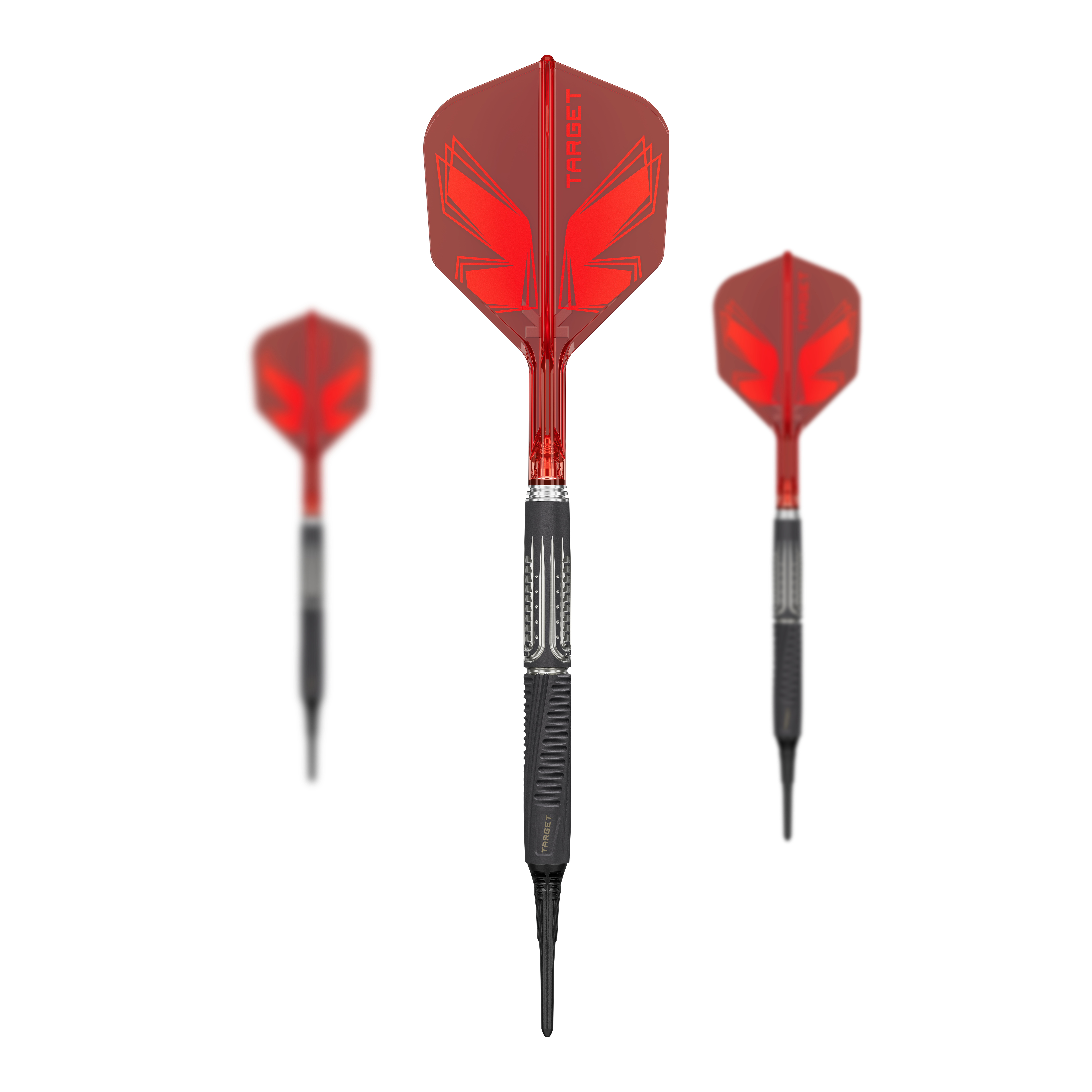 Dardos blandos Target Shift - 18 g Zu sehen sind die Target Shift Softdarts mit 18g. Das komplette Set liegt nebeneinander.