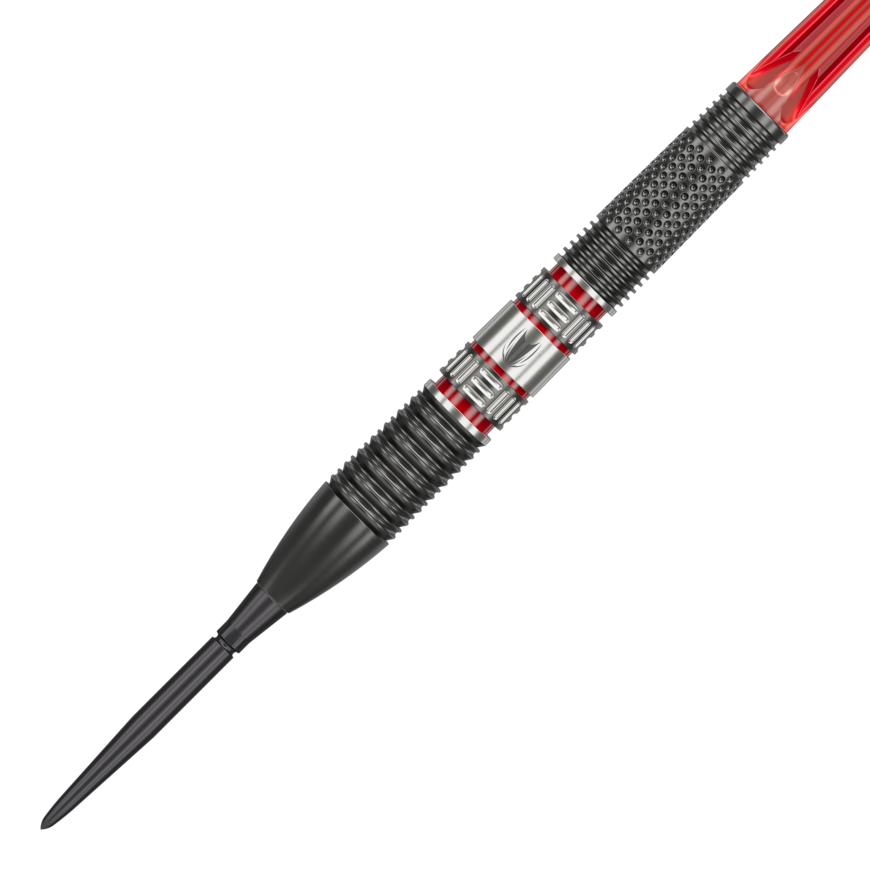 Dardos de acero Target Gabriel Clemens 95K Swiss Point Das Bild zeigt einen Target Gabriel Clemens 95K Swiss Point Steeldart. Der Dart hat ein modernes Design mit schwarzen, silbernen und roten Akzenten.