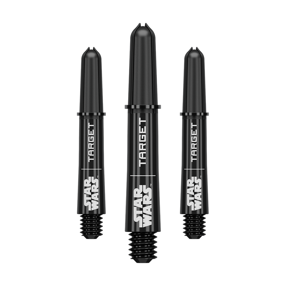 Varillas Target Star Wars ProGrip - Negras Abgebildet ist das Produkt mit dem Dateinamen 380420_Target_StarWars_ProGrip_Shafts_Schwarz_Short_34mm_1Set. Vermutlich handelt es sich um schwarze ProGrip Shafts für Darts, Modell Star Wars, in kurzer Ausführung.