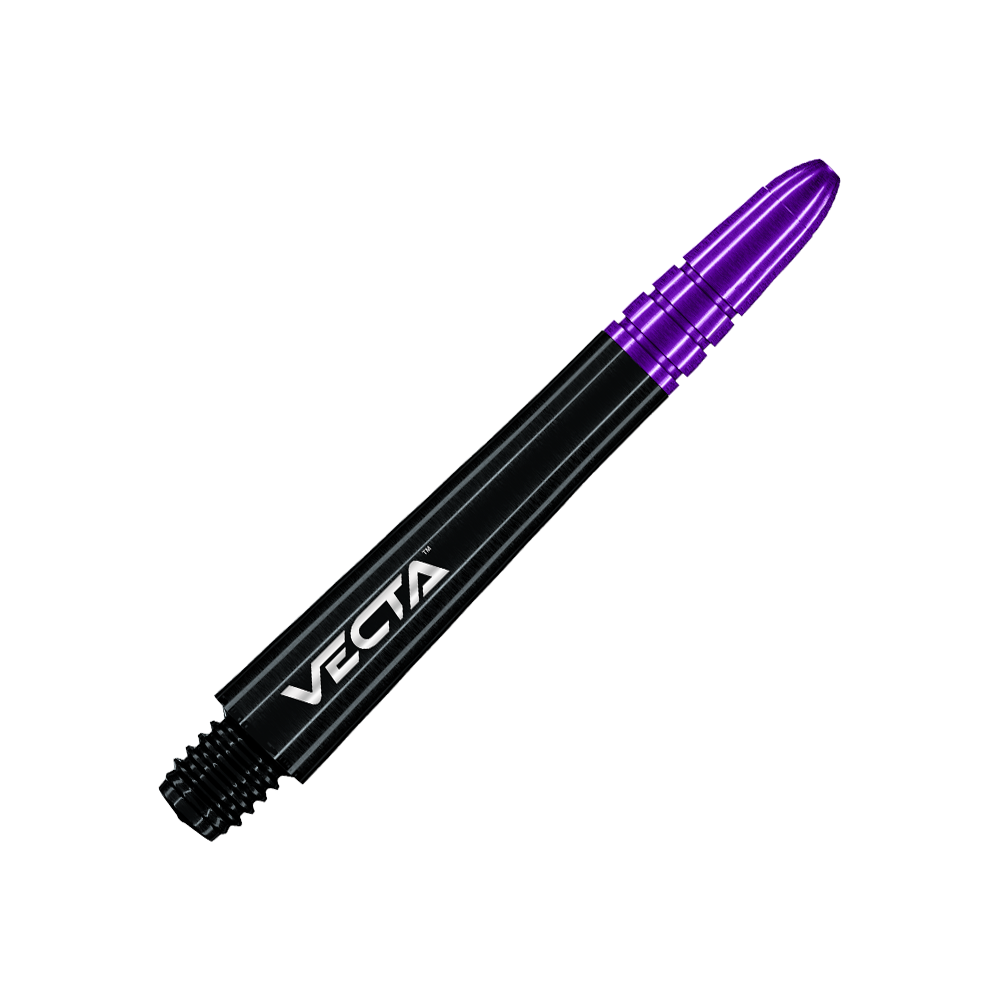 Winmau Vecta Shafts - Schwarz Lila Dieser Dart-Schaft ist schwarz mit einem violetten oberen Ende. Auf dem Schaft steht das Wort "VECTA".