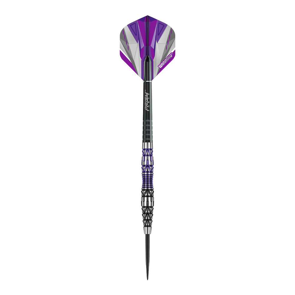 Dardos de acero Winmau Simon Whitlock Edición Especial 2020 Das Bild zeigt den Winmau Simon Whitlock Special Edition 2020 Steeldart. Der Dart hat ein auffälliges Design mit lila, schwarzen und silbernen Akzenten.