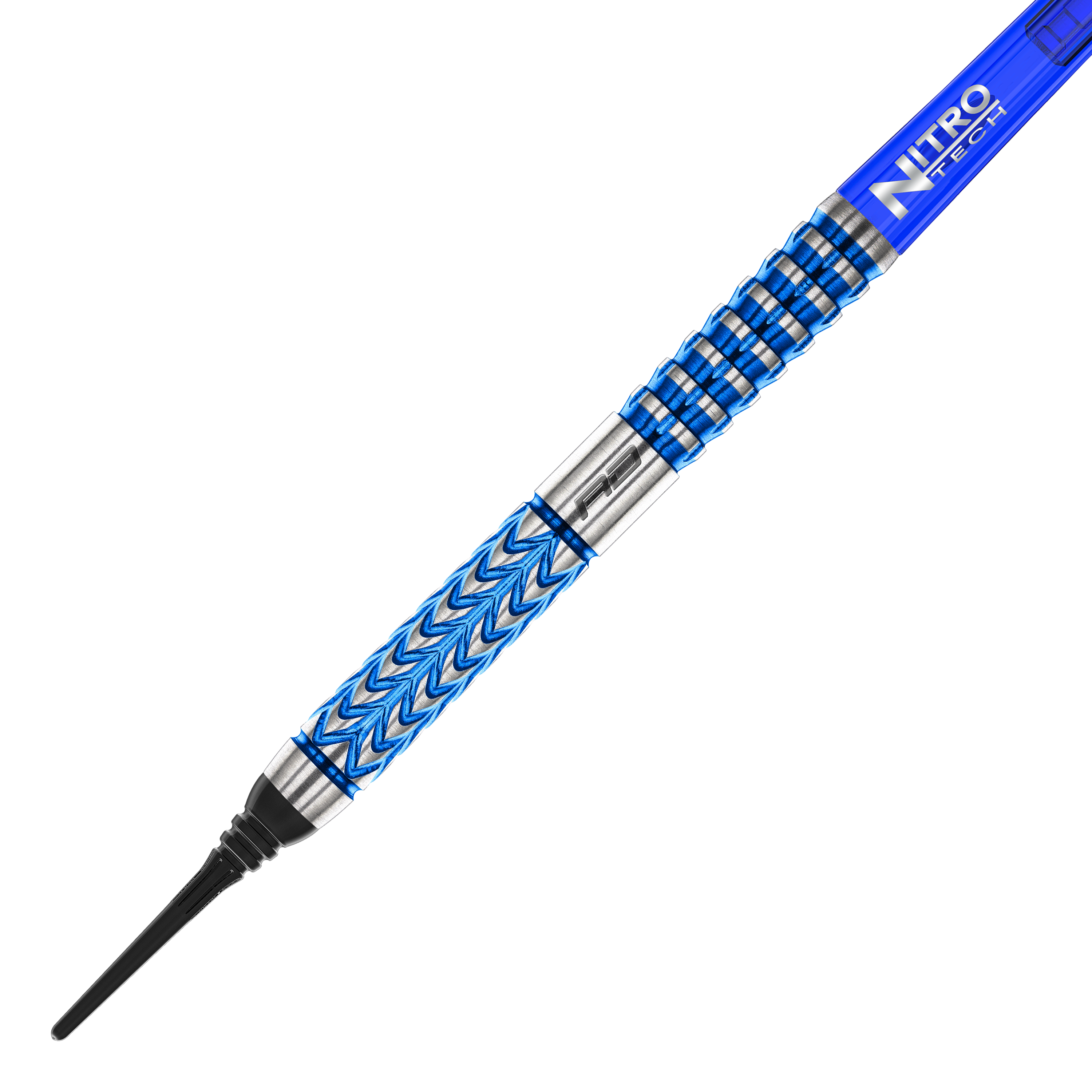 Dardos blandos Red Dragon Gerwyn Price Glacier - 18 g Das Bild zeigt einen Red Dragon Gerwyn Price Glacier Softdart mit einem Gewicht von 18g. Der Dart hat ein auffälliges blau-silbernes Design und eine schwarze Kunststoffspitze.