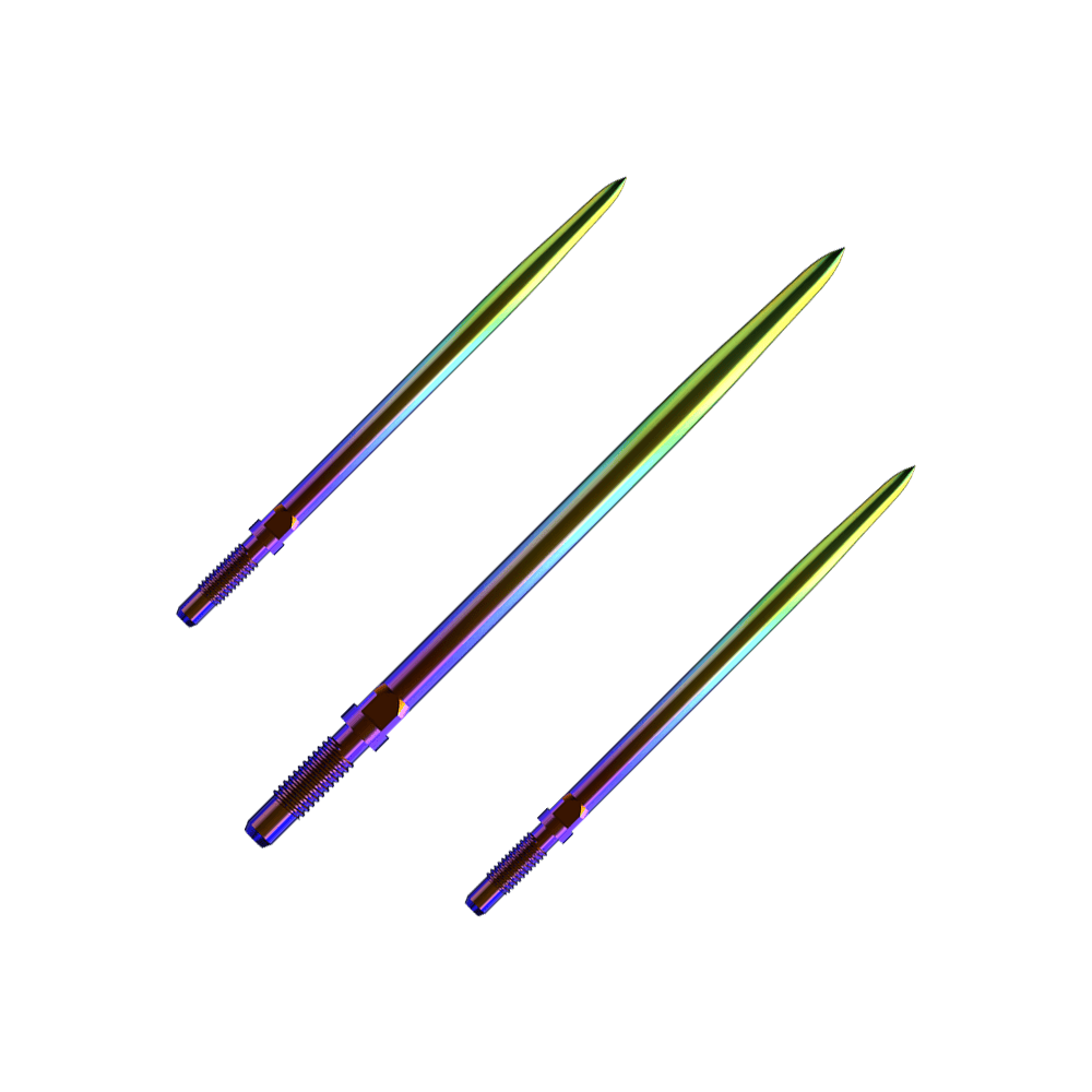 Puntas de dardo convertibles Bulls NL - Lisas - Arcoíris Ein Bild mit dem Dateinamen BU57716_BullsNL_Convertible_Points_Smooth_Rainbow_36mm_1Set. Es zeigt wahrscheinlich ein Set von Dartspitzen in Regenbogenfarben.