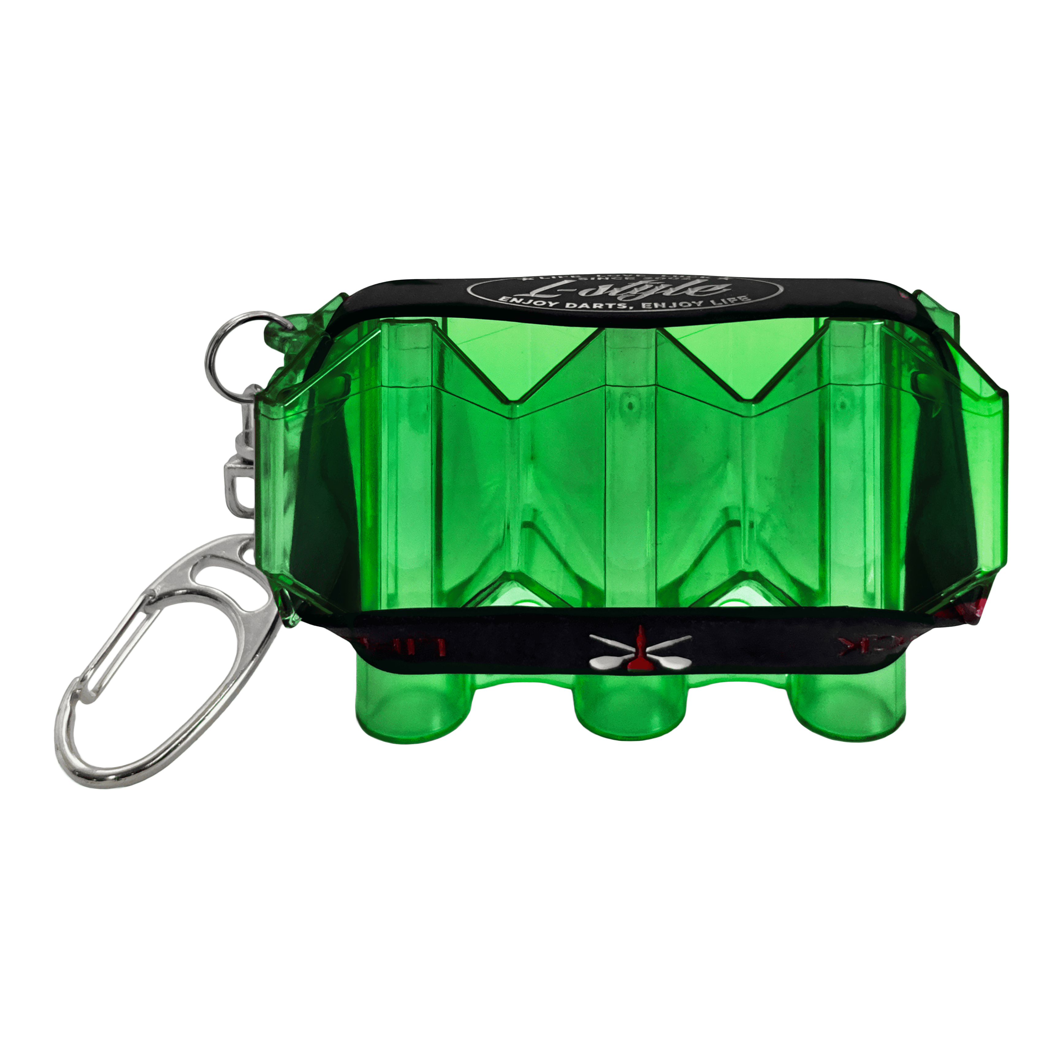 Estuche de vuelo Krystal SP estilo L Ein Dartcase in länglicher Form liegt waagerecht und ist halb geöffnet. Der Reißverschluss und die Fächer sind zu sehen.
