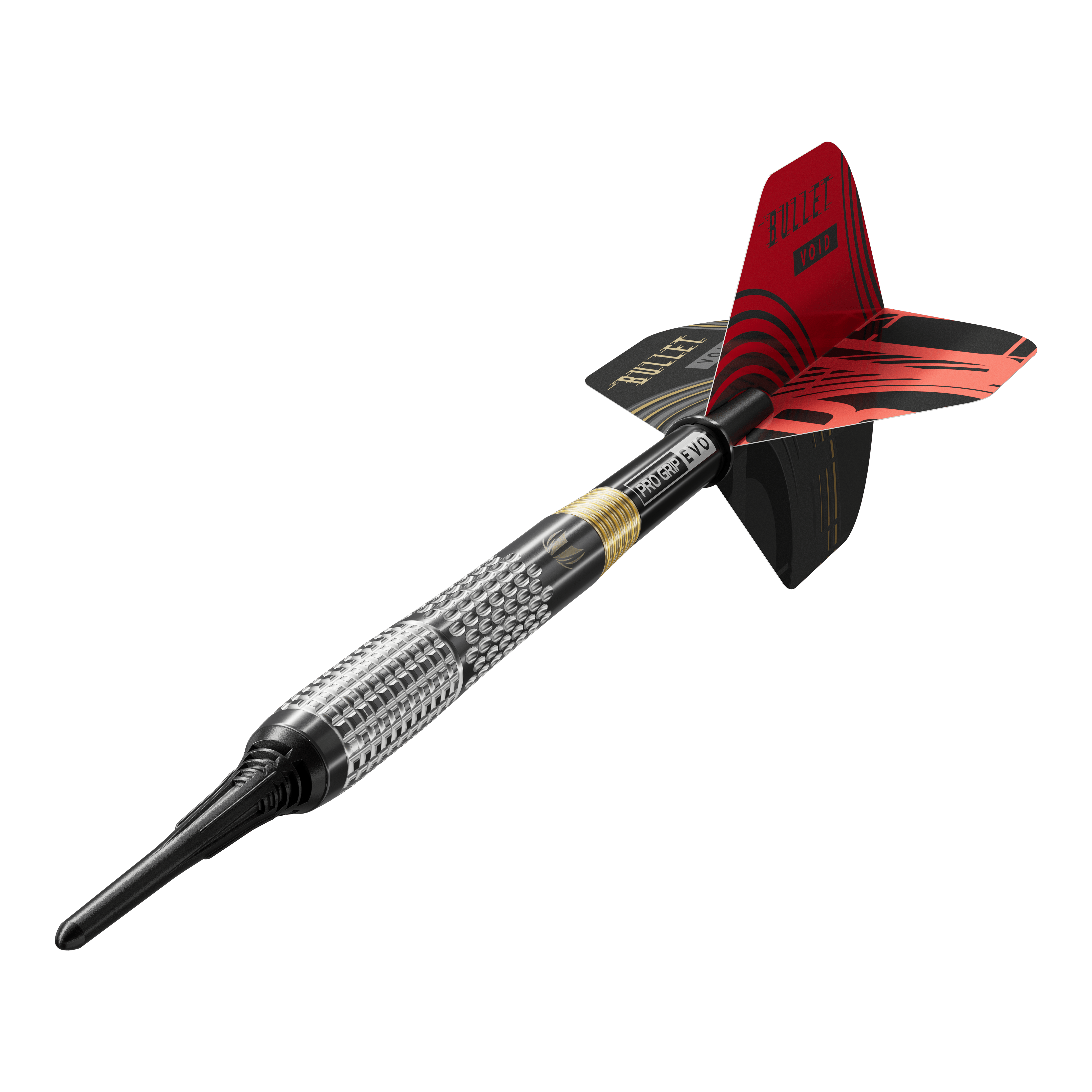 Auf dem Bild sind die Target Stephen Bunting GEN5 Void Softdarts - 18g zu sehen. Die Softdarts haben ein spezielles Design und sind für Dartspieler geeignet.