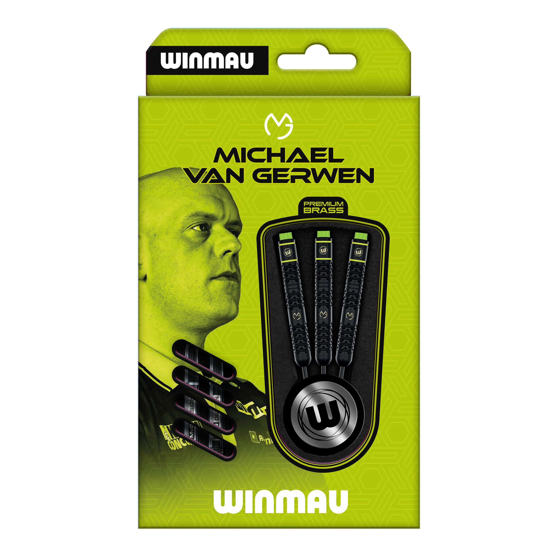 Winmau Michael Van Gerwen Dardos de acero de latón - 21 g Dieses Bild zeigt die Winmau Michael Van Gerwen Steeldarts mit 21 g Gewicht. Der Dartpfeil ist für Präzision und Kontrolle beim Spiel entworfen.
