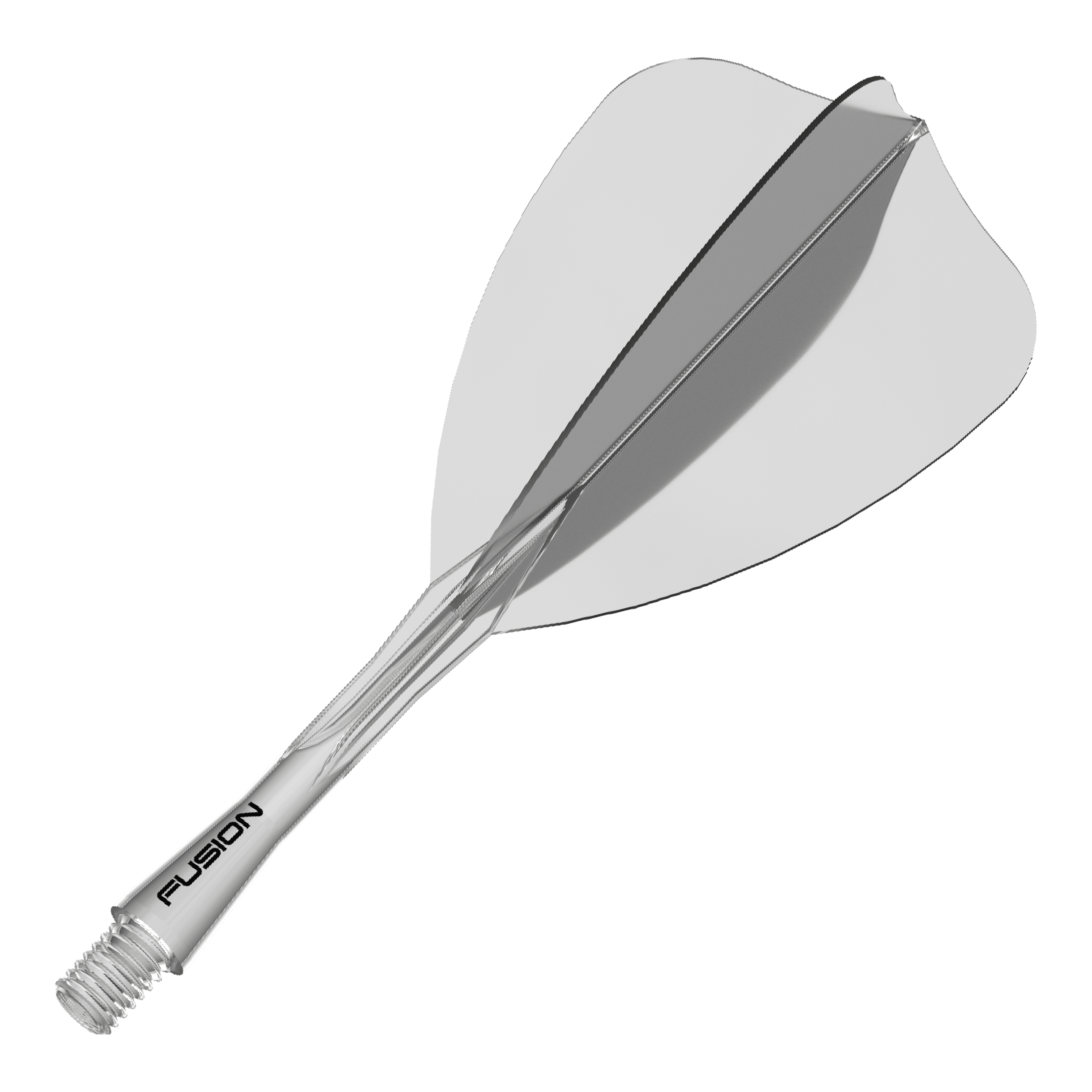 Sistema de eje de vuelo Winmau Fusion Arrow Clear Das Bild zeigt ein Dartzubehör, wahrscheinlich einen transparenten Shaft oder Flight. Der Dateiname weist auf 'Winmau Fusion Flight Shaft System Arrow Clear 28mm 1' hin.