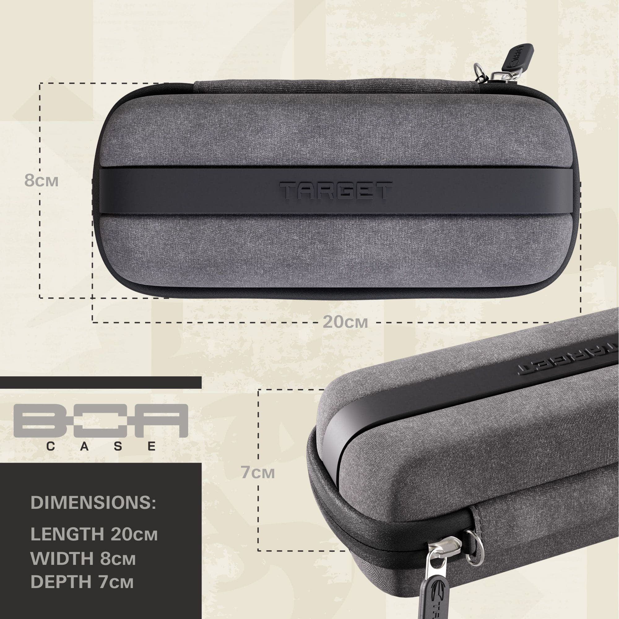 Dieses Bild zeigt das Target BOA Dartcase Grau Hellgrau aus der Seitenansicht. Das Dartcase ist für sicheren Transport von Darts ausgelegt.