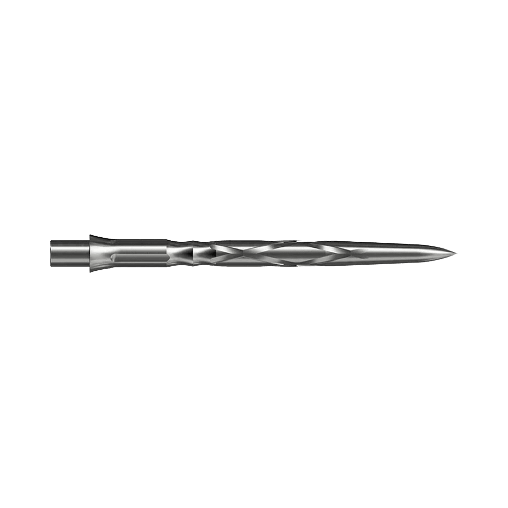 Puntas de dardos de acero Caliburn System - HAN G2 - Plata Dies ist eine silberne Steeldartspitze mit einem gedrehten Design. Sie ist lang und schlank, ideal für präzises Werfen.