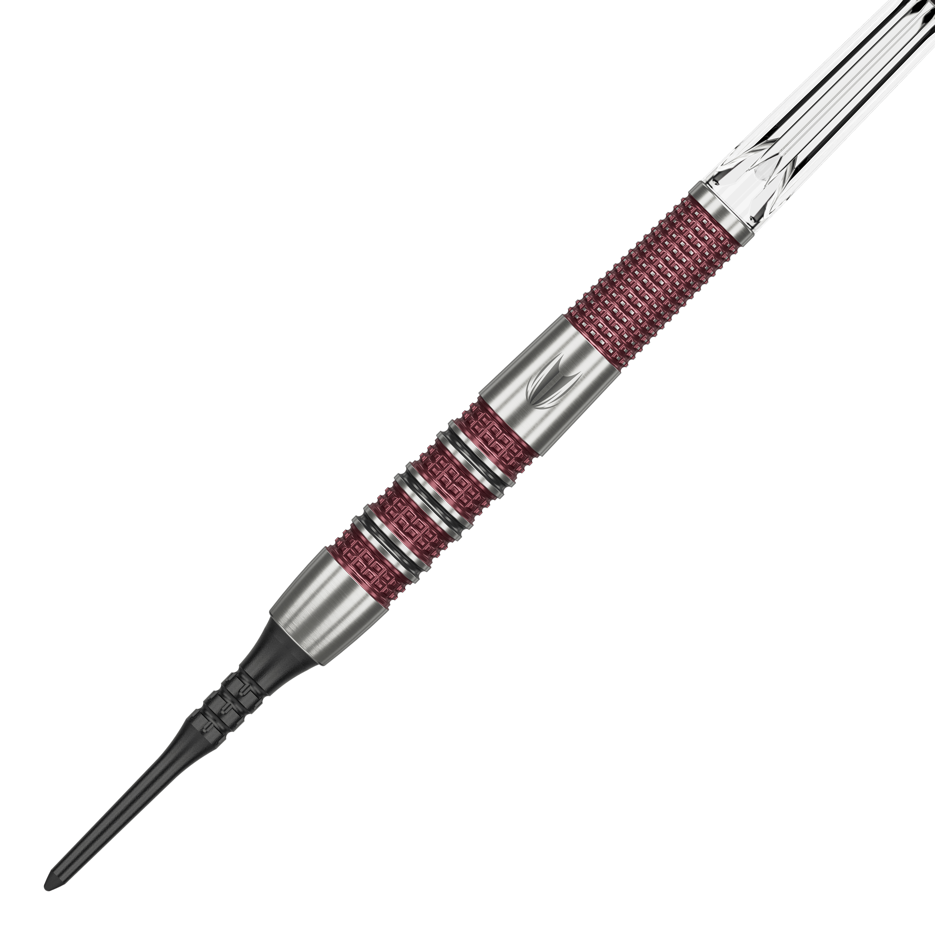 Dardos blandos Target Stephen Bunting 95K - 19 g Das Bild zeigt einen Target Stephen Bunting 95K Softdart mit einem Gewicht von 19 Gramm. Der Dart hat ein silbernes und rotes Griffdesign mit einer schwarzen Softspitze.