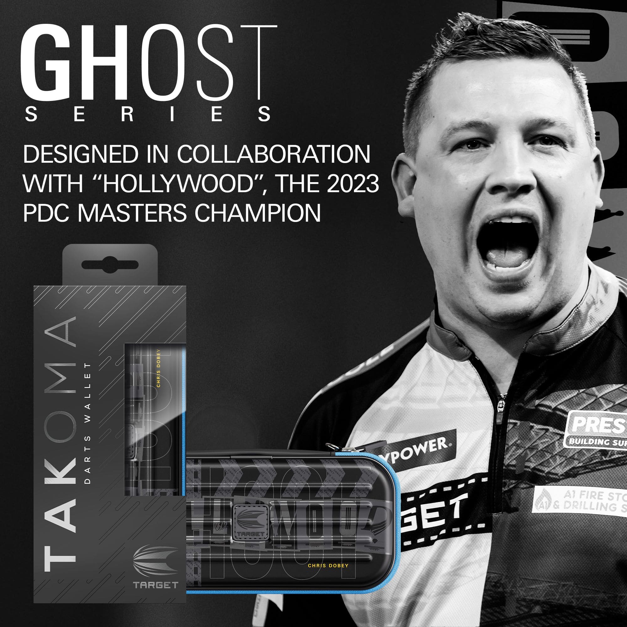 Estuche de dardos Chris Dobey de la serie Takoma Ghost Zu sehen ist das Dartcase der Takoma Ghost Series Chris Dobey. Das Produkt wurde für Darts-Fans gestaltet und ist hochwertig verarbeitet.