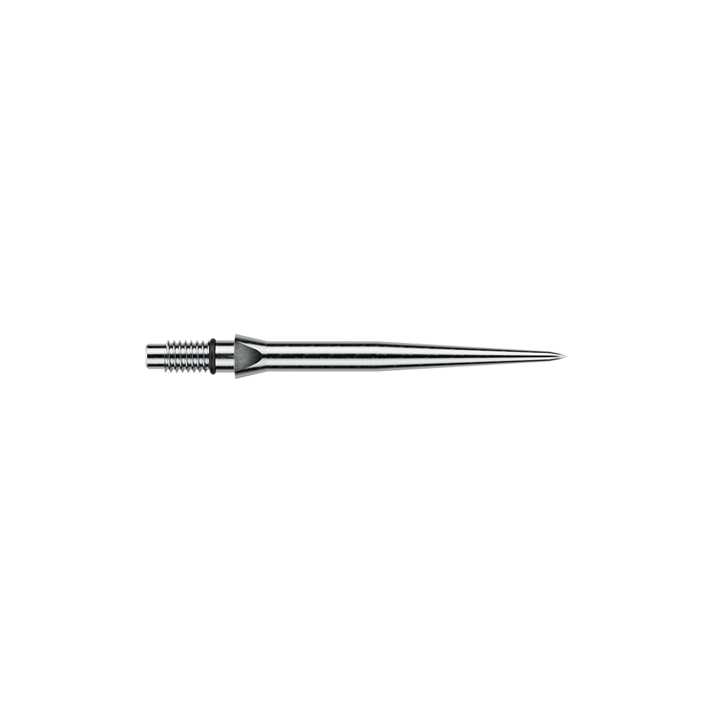 Zu sehen sind Winmau Switch Point Smooth Silver Effect Steeldartspitzen mit 26 mm Länge. Die Spitzen sind silberfarben und glänzend ausgeführt.