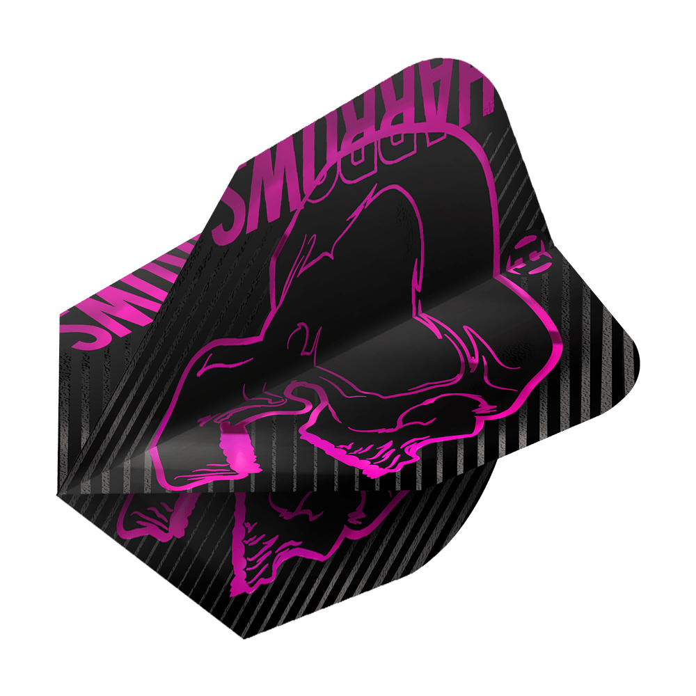 Plumas Harrows Rage Pink No6 Dies ist ein Dartflight des Modells „Harrows Rage Pink No6“. Das Design ist schwarz mit einem auffälligen pinken Totenkopf und den Worten „Harrows“ in Pink.