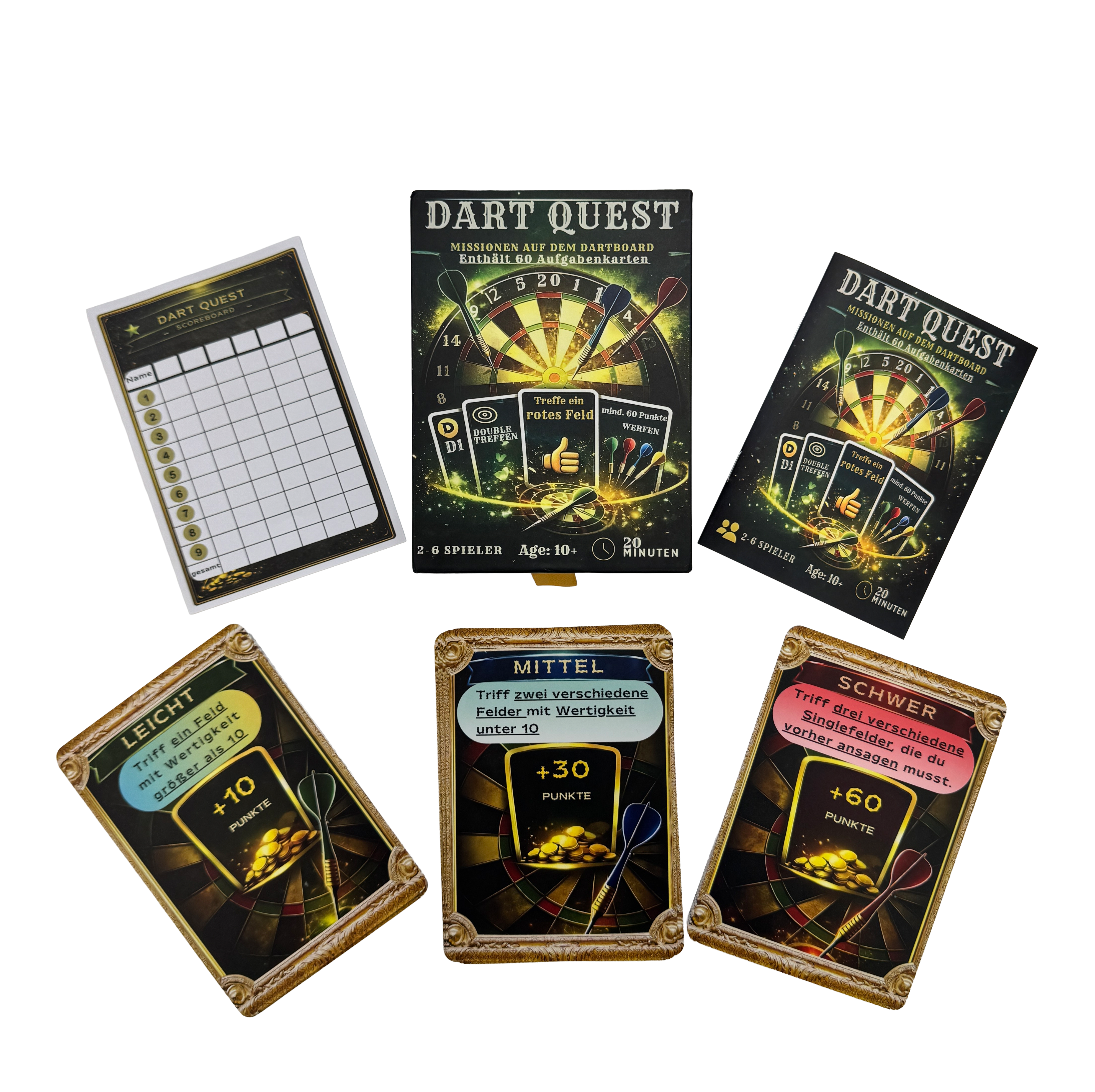 Juego de cartas Dart Quest Auf diesem Bild sieht man das Dart Quest Kartenspiel. Es sorgt für Spaß und Abwechslung.
