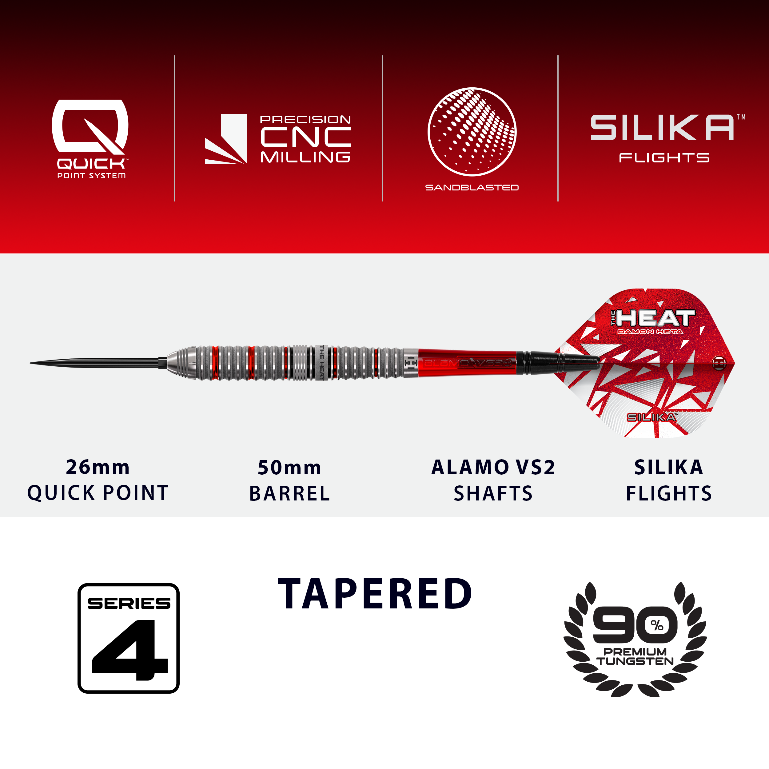 Dardos de acero Harrow Damon Heta Serie 4 Quick Point Dieses Bild zeigt die Harrows Damon Heta Series 4 Quick Point Steeldarts. Sie sind für den Gebrauch beim Steeldartspiel konzipiert.