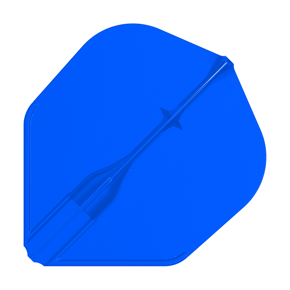 Vuelos L-L-Style3EZ Das Bild zeigt ein einzelnes, blaues Dartflight. Es hat eine glatte Oberfläche und eine klassische, fast quadratische Form.