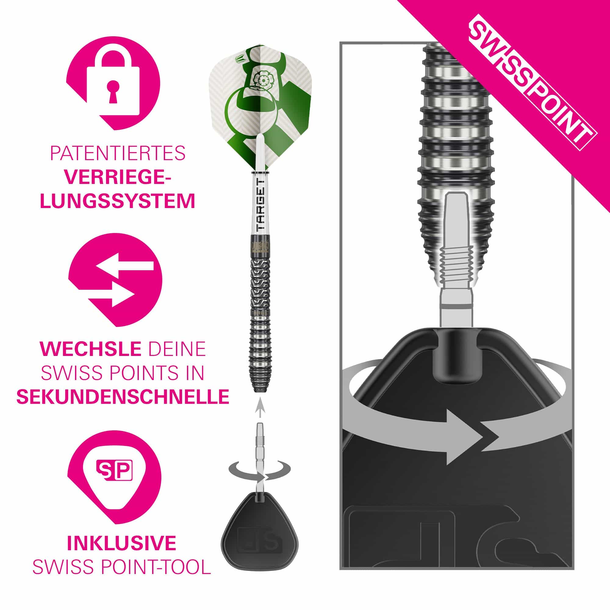 Dardos de acero Target Charlie Manby Swiss Points Abgebildet sind die Target Charlie Manby Swiss Points Steeldarts. Diese Darts zeichnen sich durch ihre hochwertige Verarbeitung aus.
