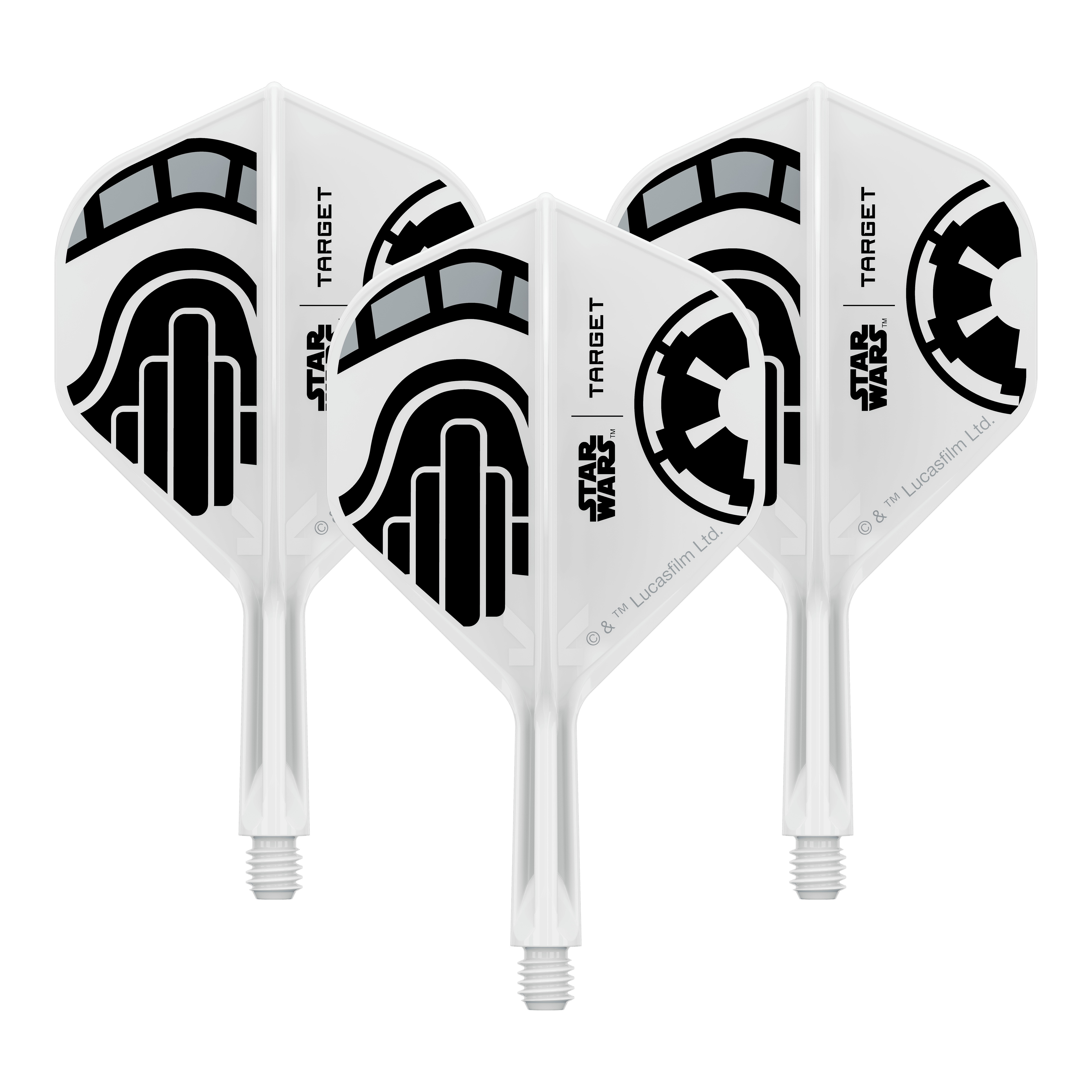 Target Star Wars K-Flex Stormtrooper No. 2 Vuelos Estándar Abgebildet ist ein Set kurzer Dartflügel mit dem Namen 'Stormtrooper No2 Standard Flights Short 19mm 1Set'. Das Produkt eignet sich für Dartspieler, die besondere Designs mögen.