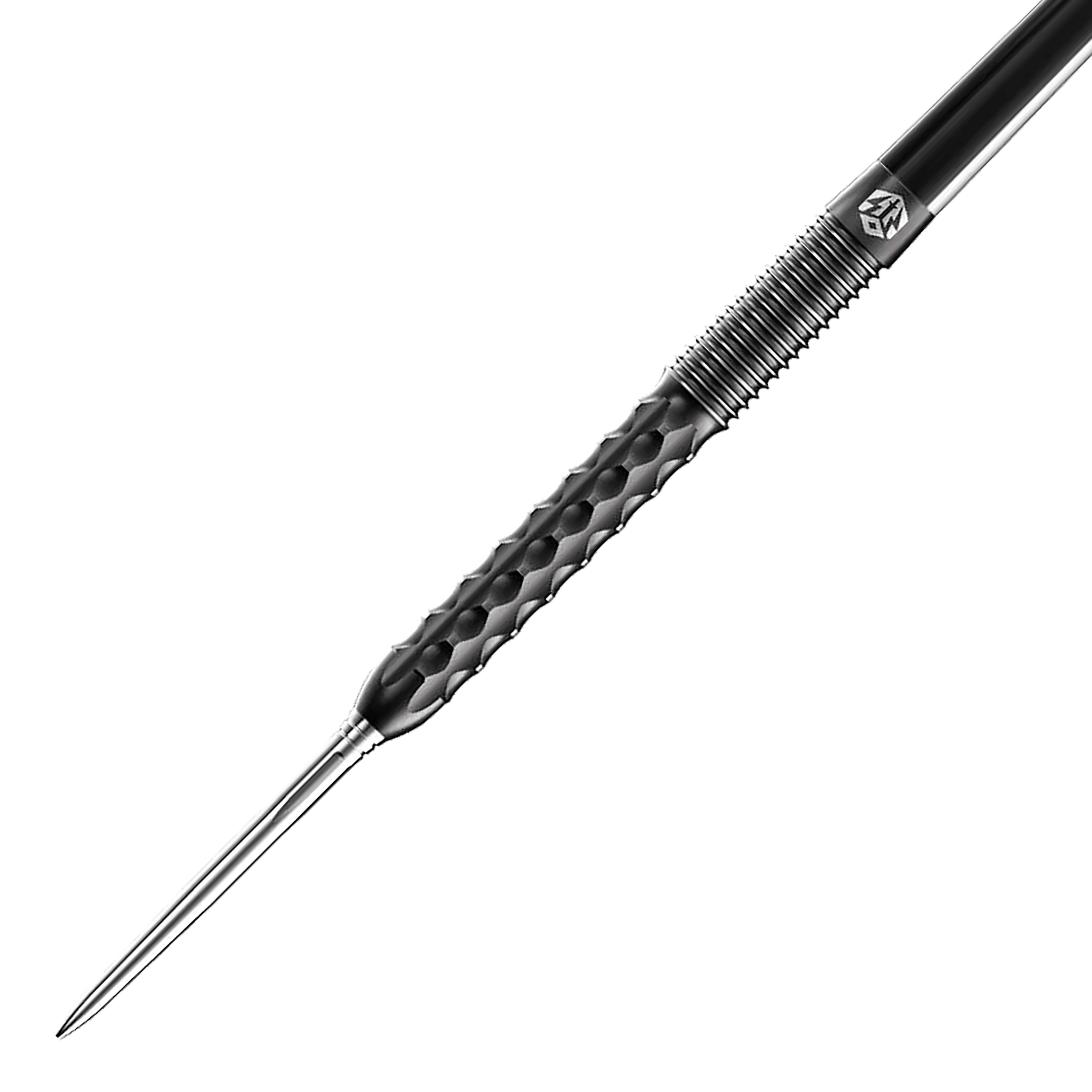 Dardos de acero Caliburn Sword S1 Das Bild zeigt einen Caliburn Sword S1 Steeldart. Der Dartpfeil hat eine silberne Spitze und einen schwarz strukturierten Griff.