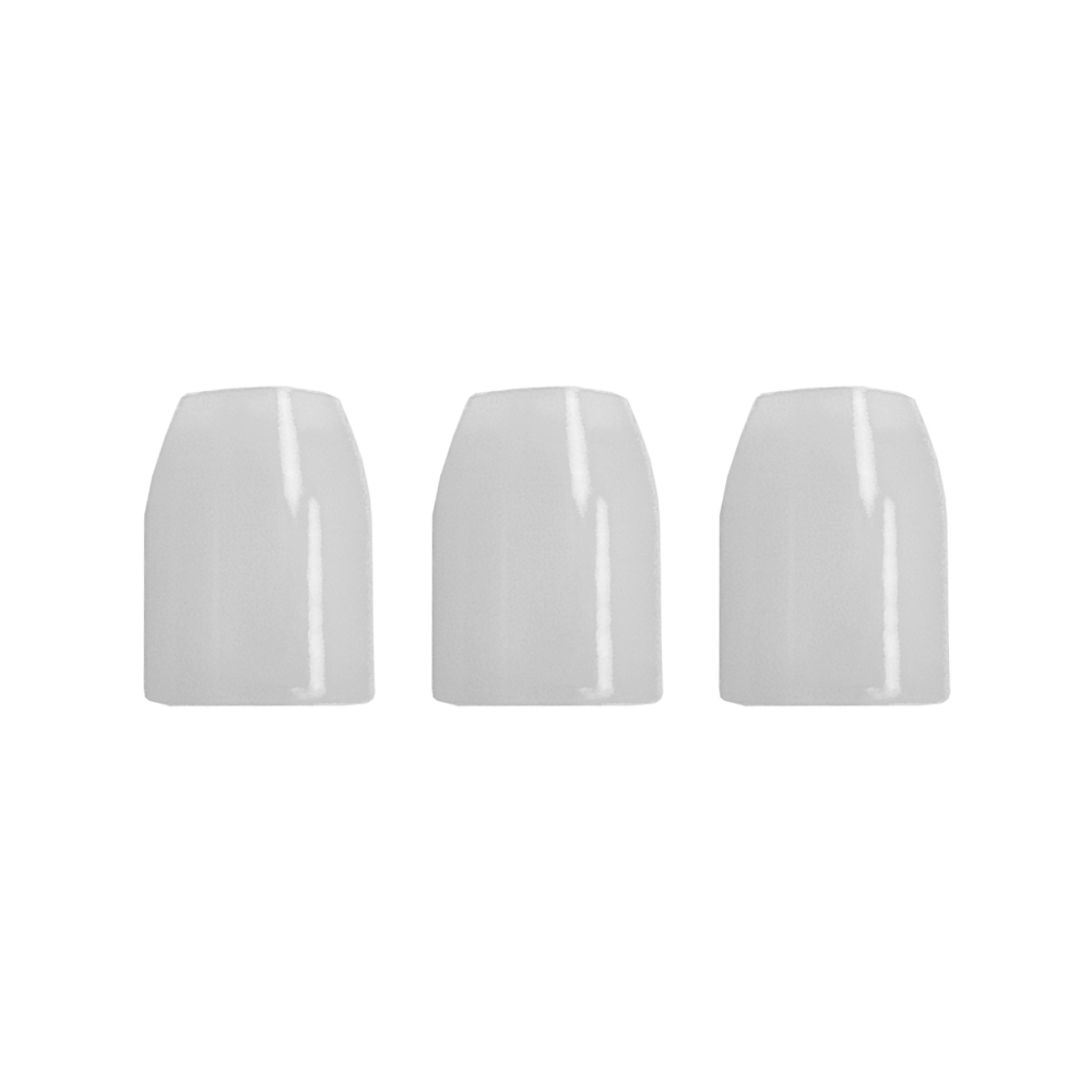 LSF9_L-Style_Champagne-Ringe_Transparent_2 Das Bild zeigt drei nebeneinander stehende, glänzende, champagnerfarbene Nägel. Der Hintergrund ist transparent.