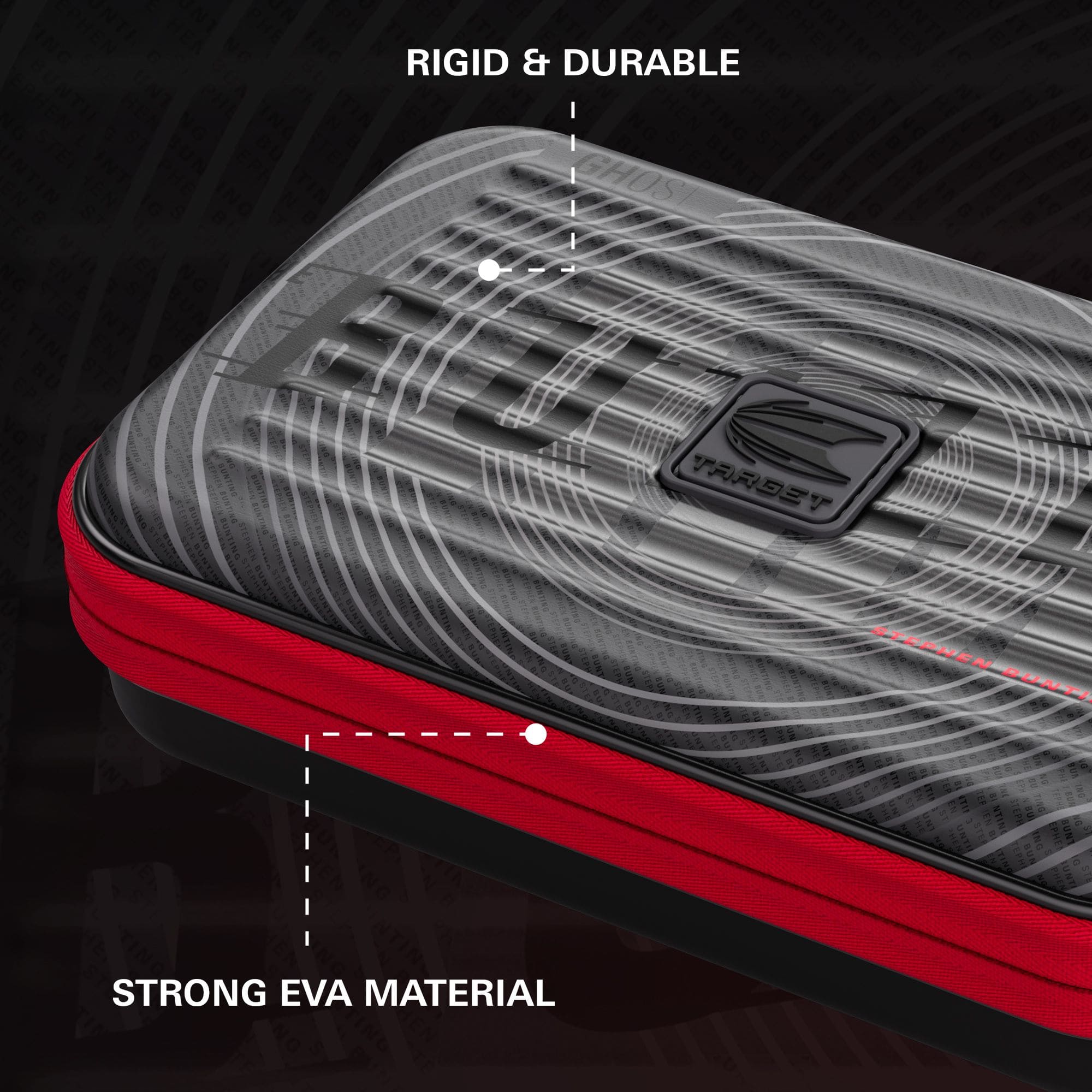 Estuche para dardos Takoma XL Ghost Series de Stephen Bunting Das Foto zeigt das Takoma XL Ghost Series Stephen Bunting Dartcase. Es handelt sich um eine praktische und stabile Darttasche für Fans von Stephen Bunting.