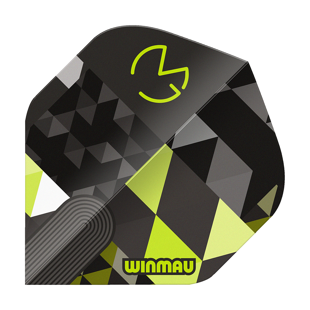 Winmau Prism Delta MvG Logo Verde N°2 Vuelos estándar Das Bild zeigt Winmau Prism Delta MvG Logo Green No2 Standard Flights. Es handelt sich um ein Set Flight-Aufsetzer.