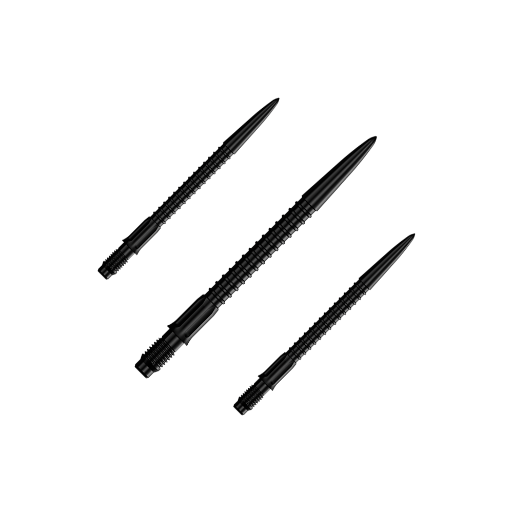 Puntas de dardo Mission R2.5 Rapid Point GV1 - Negras Ein Set schwarzer Dartspitzen ist abgebildet. Die Spitzen sind für Darts und 30 mm lang.