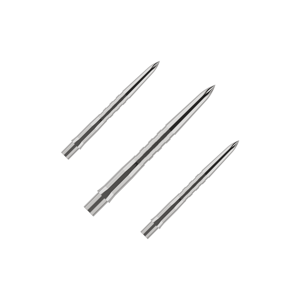 Puntas de dardos Mission Caliburn EVO - Ranuradas - Plateadas Das Bild zeigt die Mission Caliburn EVO Dartspitzen - Grooved - Silber - X 2981. Dies sind strukturierte Dartspitzen für Steeldarts.
