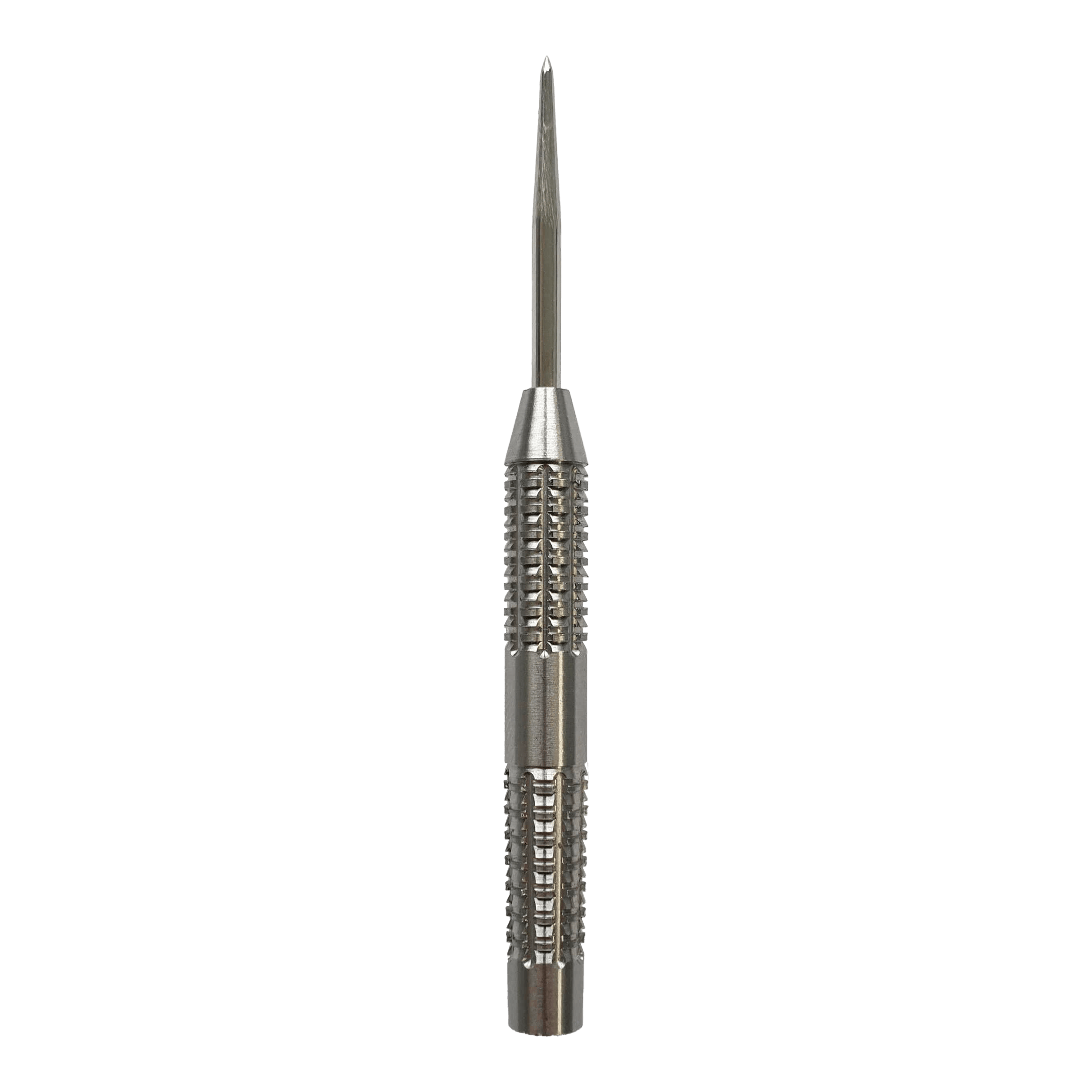 Barriles de dardos de acero McDart SilverGrip Das Bild zeigt einen McDart SilverGrip Steeldart Barrel. Der Dart ist aus Metall und hat eine strukturierte Grifffläche für besseren Halt.
