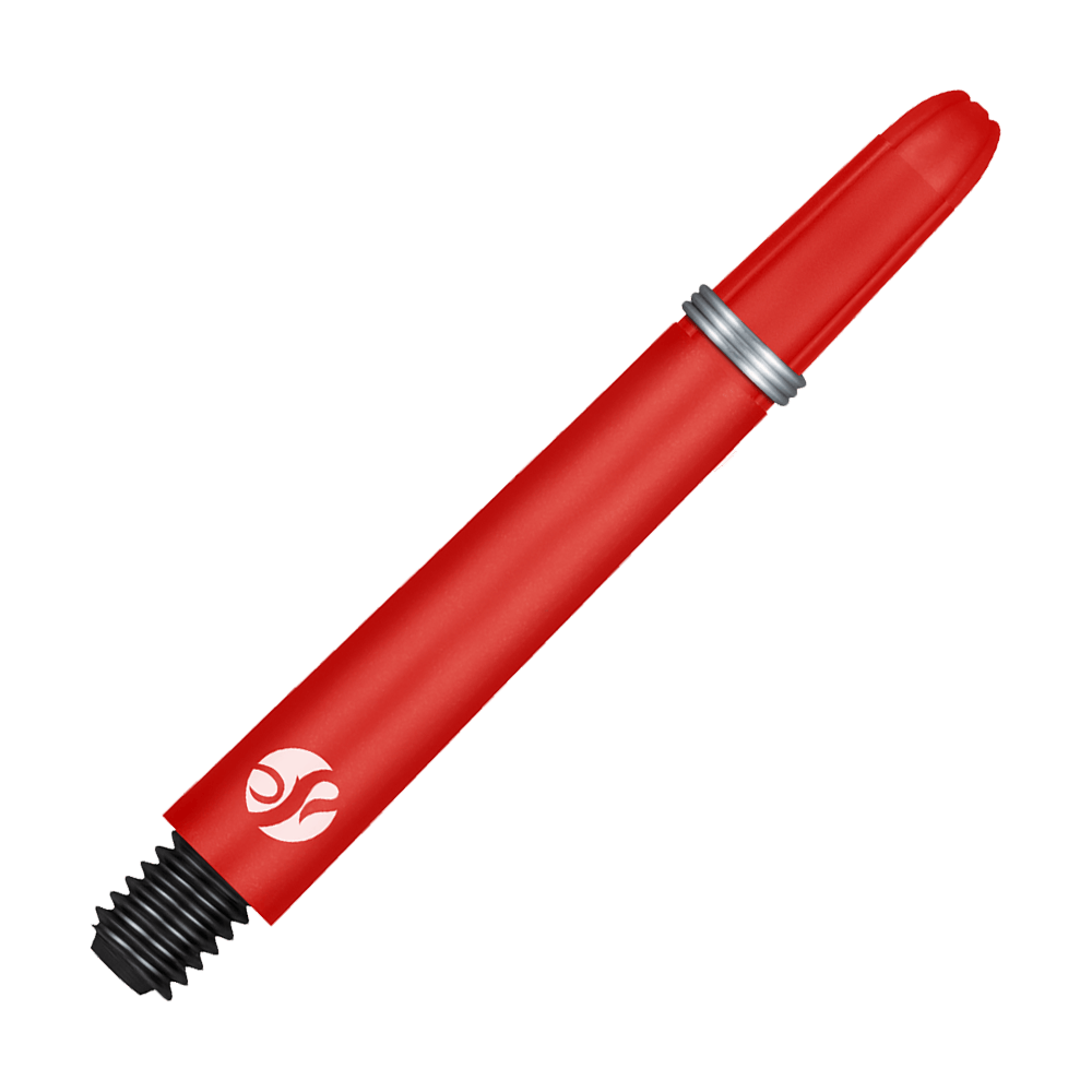 Flechas de carbono Shot Koi - Rojo Dies ist ein roter Carbon-Schaft für Pfeile mit einer silbernen Befestigungsring. Am unteren Ende befindet sich ein schwarzes Gewinde zum Einschrauben.