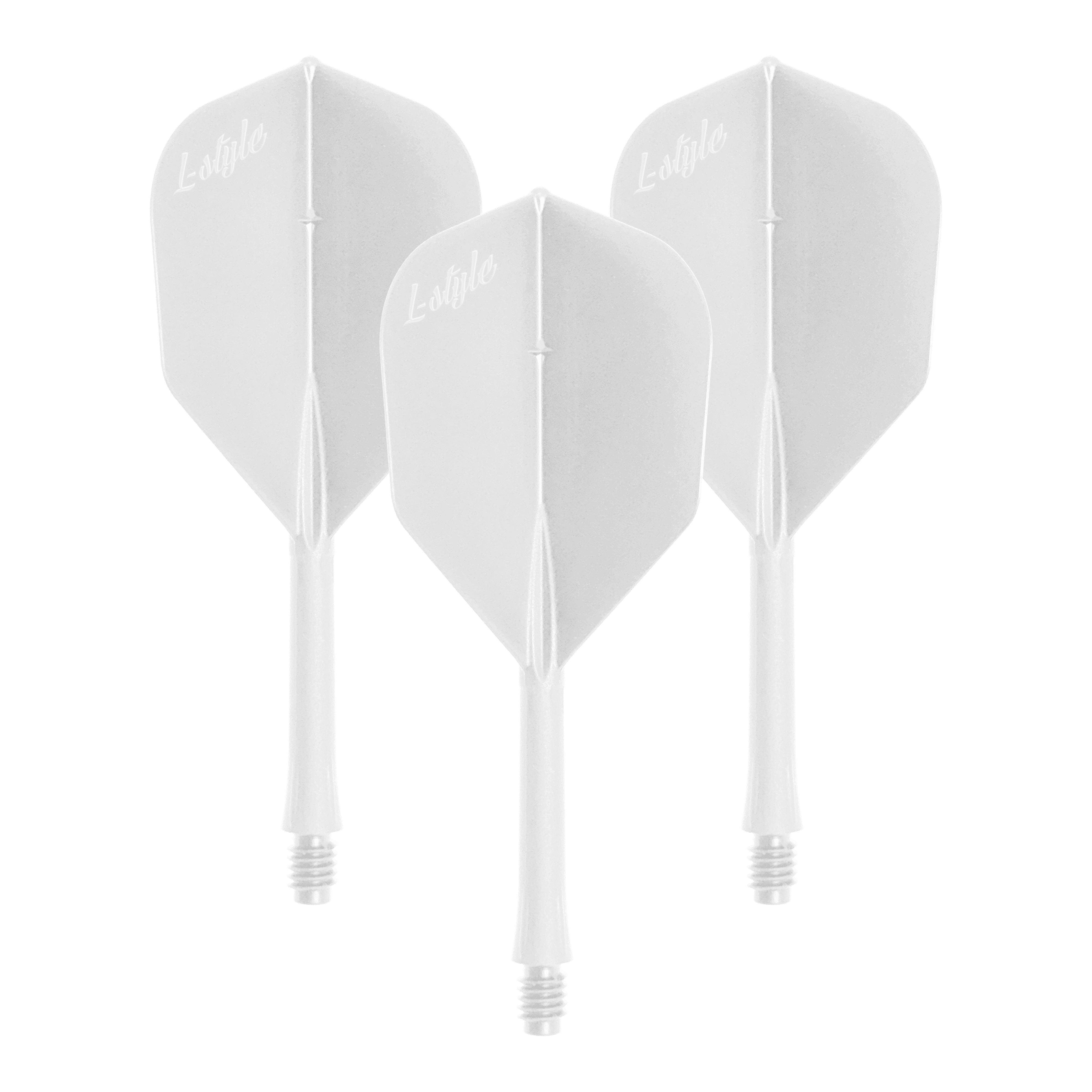 Vuelos en barra estilo L 2BA L3 - 260 Das Bild zeigt ein Set von weißen Dart-Flights. Die Datei heißt LSF-901_L-Style_BarFlight_Wei_1Set.