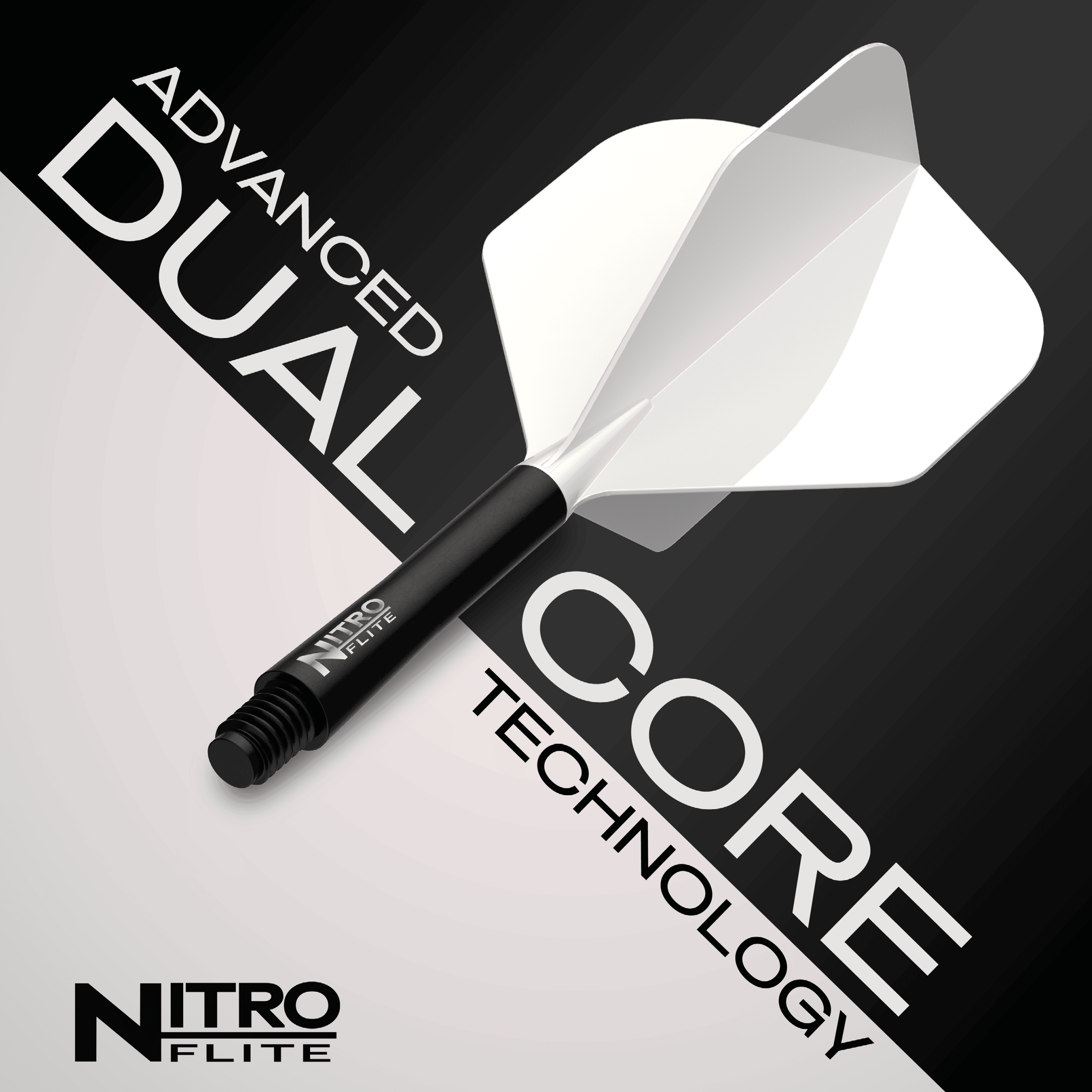 Red Dragon Nitroflite Eje negro Vuelos blancos No. 2 Das Foto zeigt Red Dragon Nitroflite Black Shaft White Flights No2. Es ist ein Dart-Schaft in Schwarz und weiße Flights abgebildet.