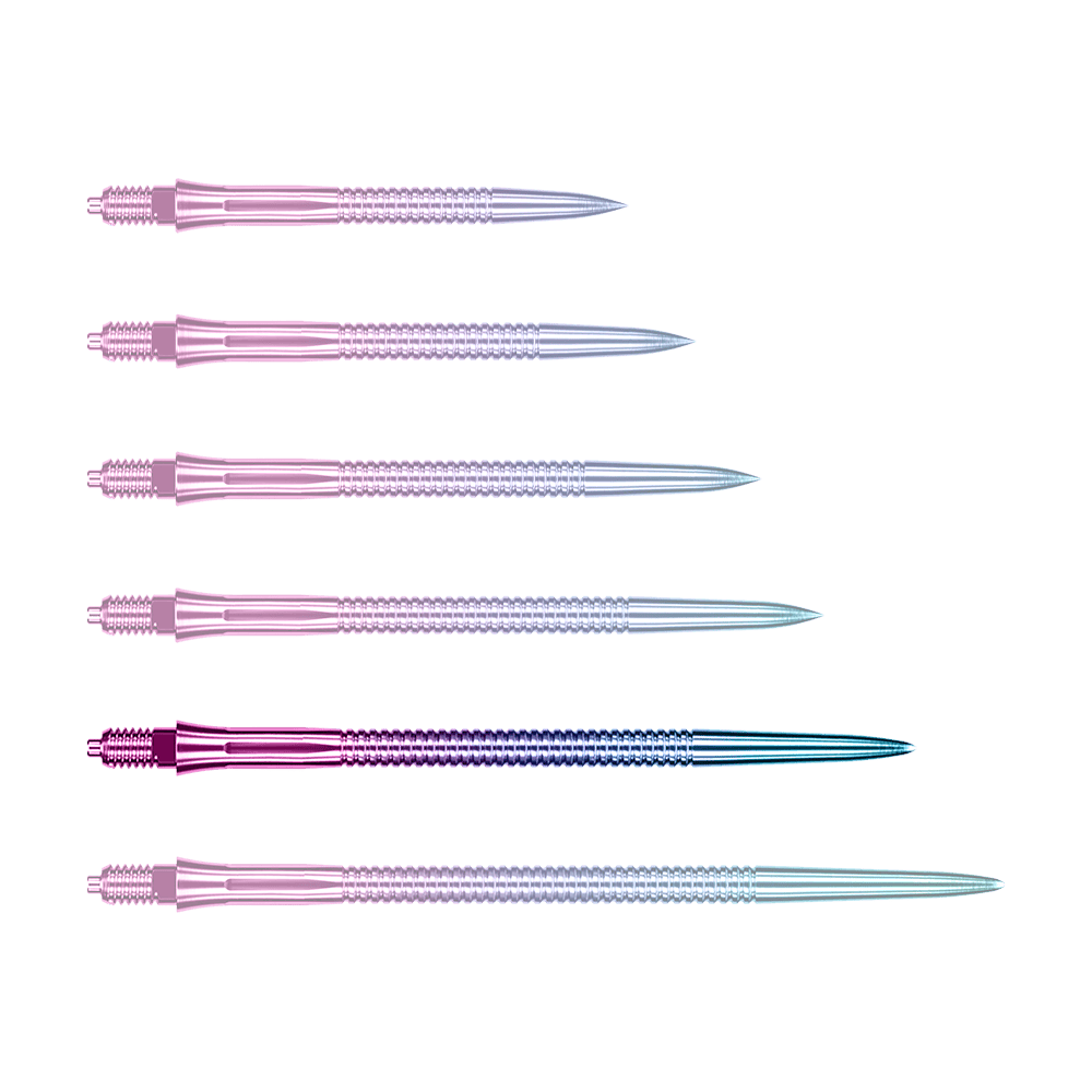Puntas de dardo Caliburn EZ-EVO - Ranuradas - Arcoíris Dargestellt ist eine einzelne Caliburn EZ-EVO Dartspitze in 45 mm Länge und grooved Rainbow-Design. Die Spitze leuchtet in Regenbogenfarben und hat ein geriffeltes Muster.