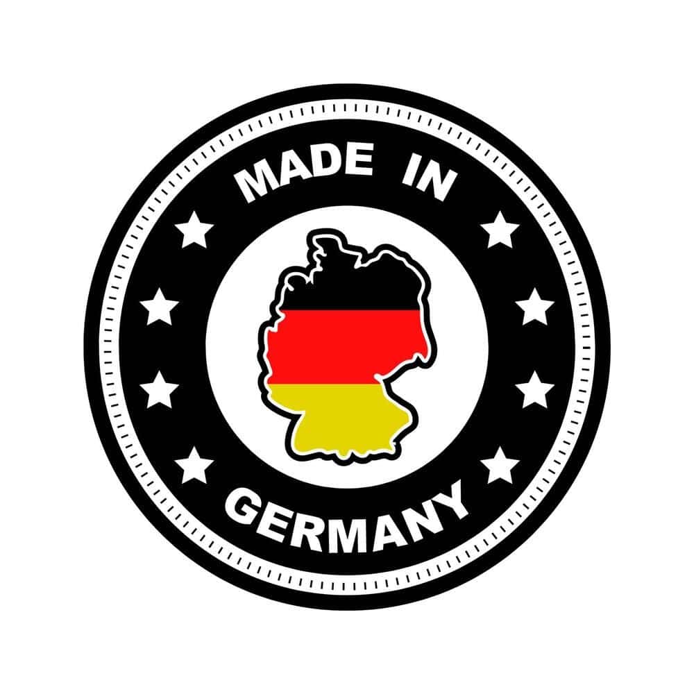 Marco de diana de acero Karella Ultimo Das Bild zeigt ein Siegel mit dem Text „Made in Germany“. In der Mitte befindet sich die Umrisskarte von Deutschland in den Farben der deutschen Flagge.