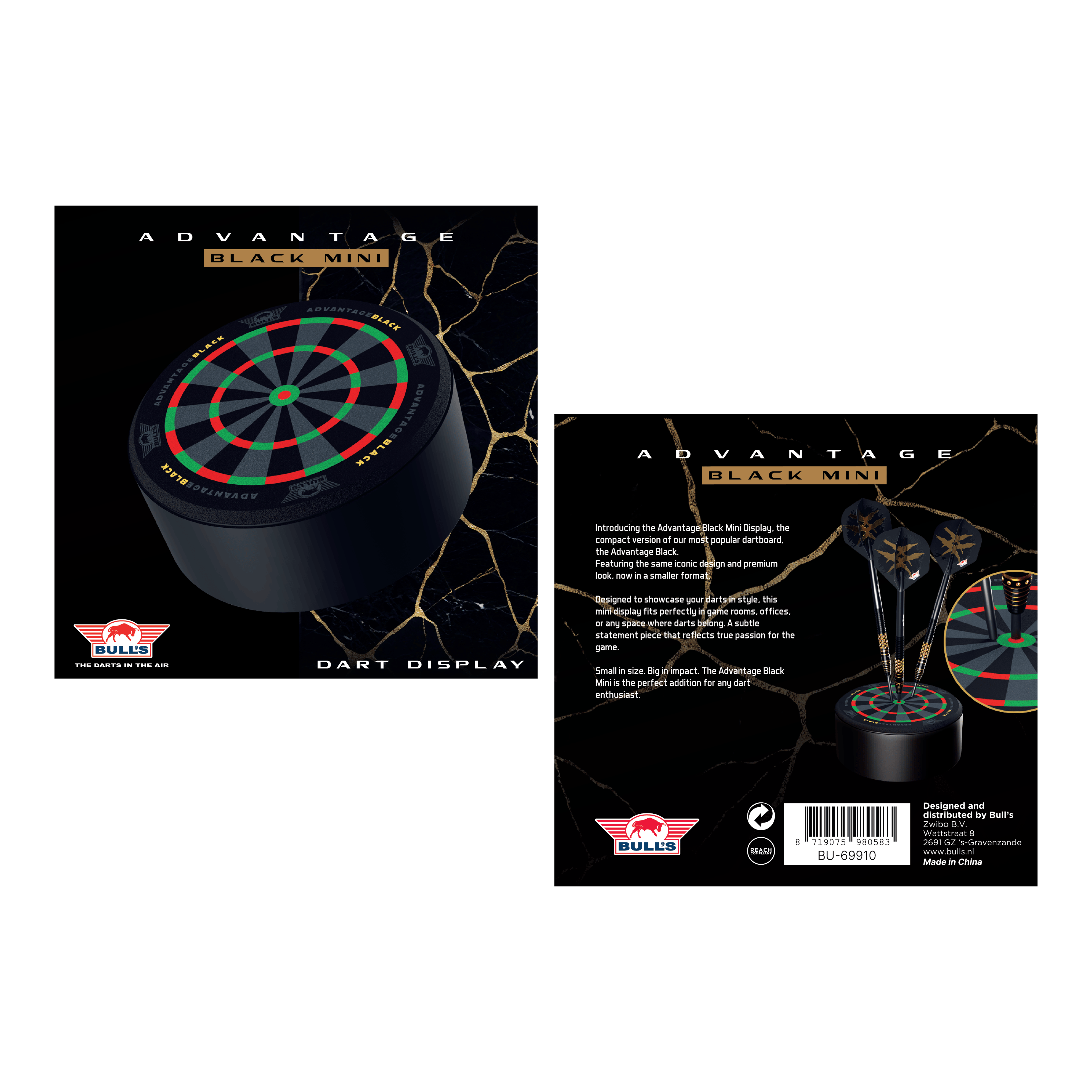 Soporte para dardos Bulls NL Advantage negro Das Bild zeigt den Bulls NL Advantage Black Mini Dart Display Darthalter. Der Halter ist ideal zur Ausstellung von Mini-Darts.