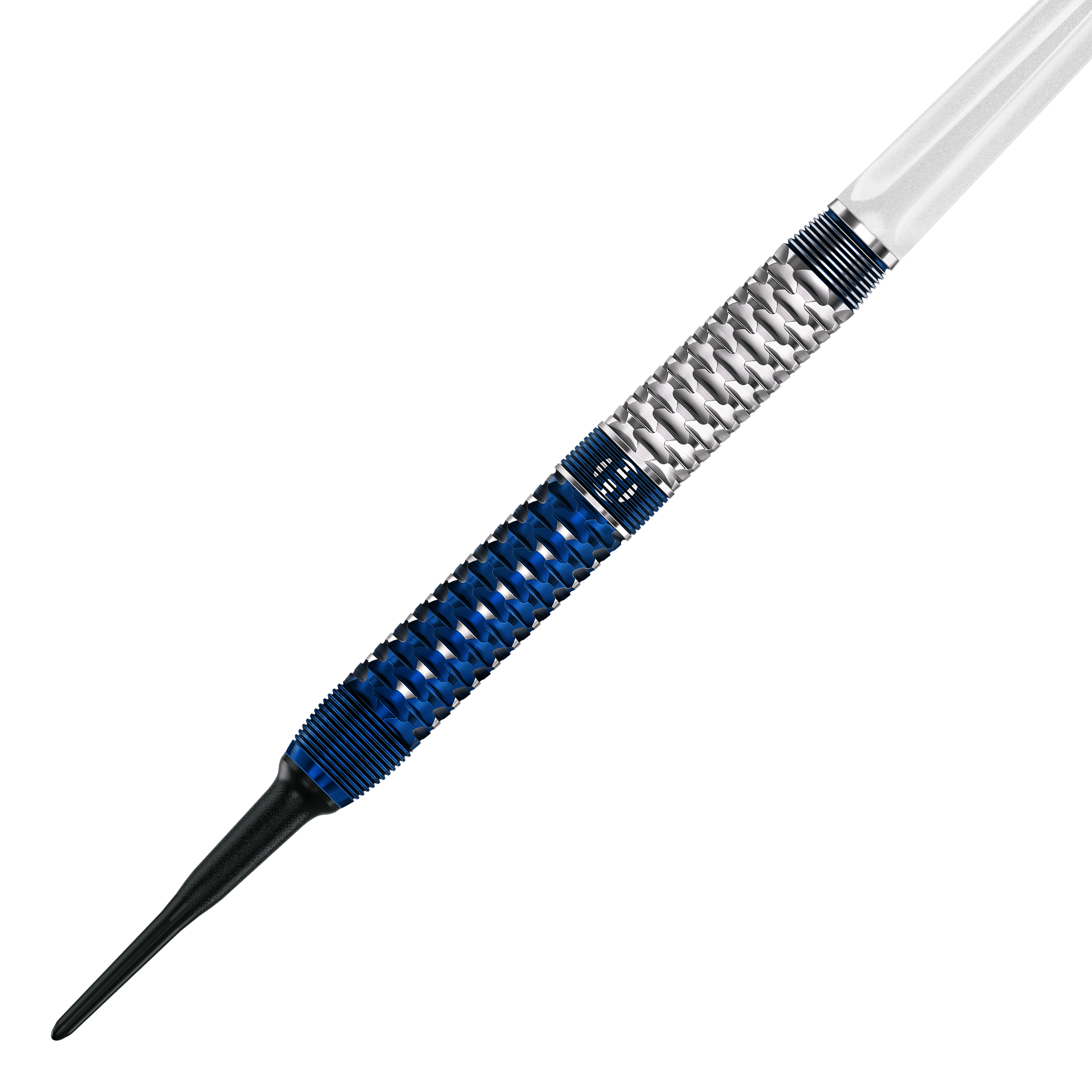 Zu sehen ist ein Harrows GEO Parallel Softdart im Detail. Es handelt sich um ein modernes Dartpfeil-Modell für Softdartspiele.