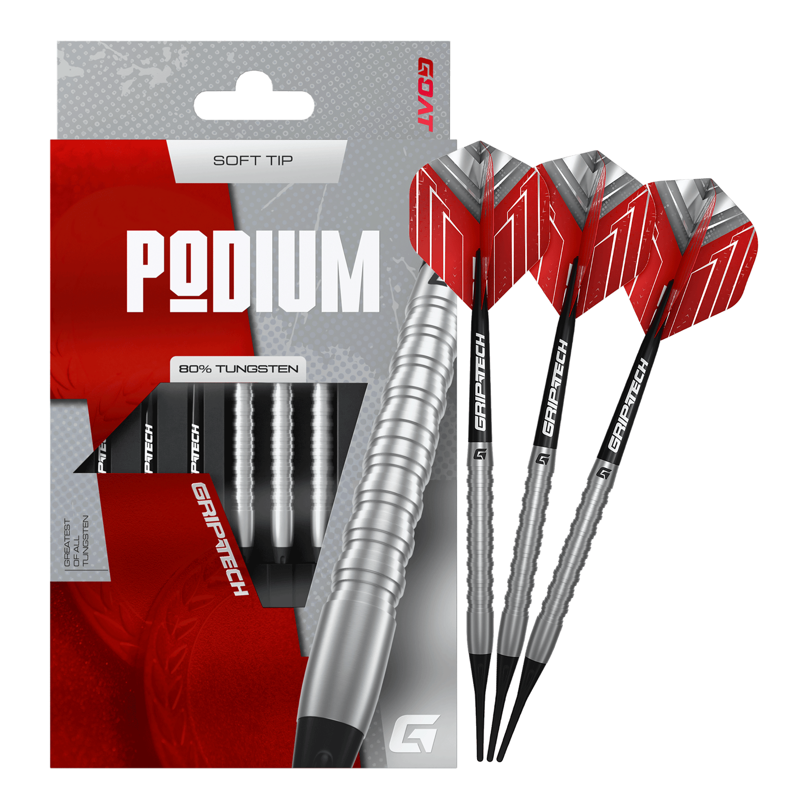 Dardos suaves GOAT Podium Silver - 18 g Zu sehen sind die GOAT Podium Silver Softdarts mit einem Gewicht von 18g. Die Darts sind in Silber gehalten und für den Softdartbereich konzipiert.