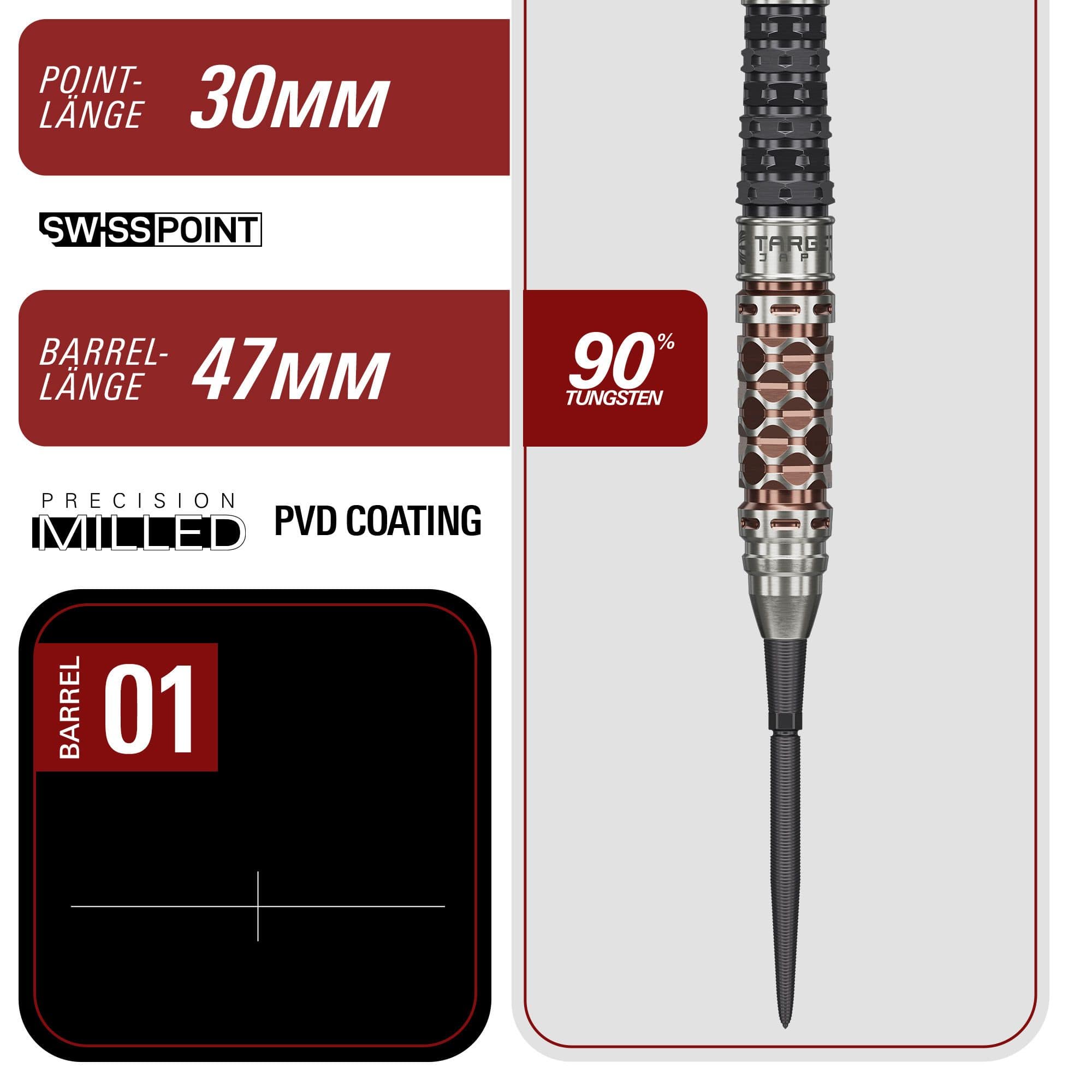 Dardos de acero Target Japan Charis GEN6 Swiss Point - 23 g Hier sieht man die Target Japan Charis GEN6 Swiss Point Steeldarts mit 23g Gewicht. Das Produkt besticht durch sein modernes und funktionales Design.