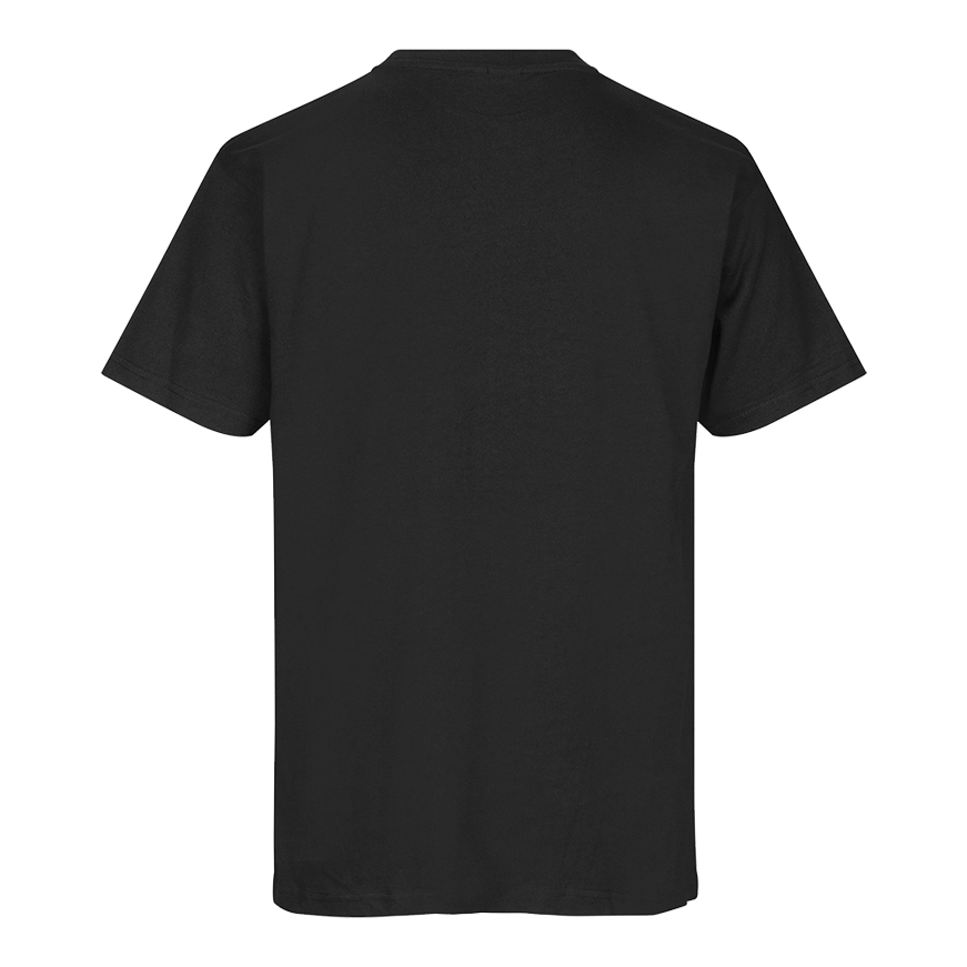 Camiseta Barriles y Ejes - Negro Dies ist ein einfaches schwarzes T-Shirt. Auf dem Bild ist die Rückseite des T-Shirts zu sehen.