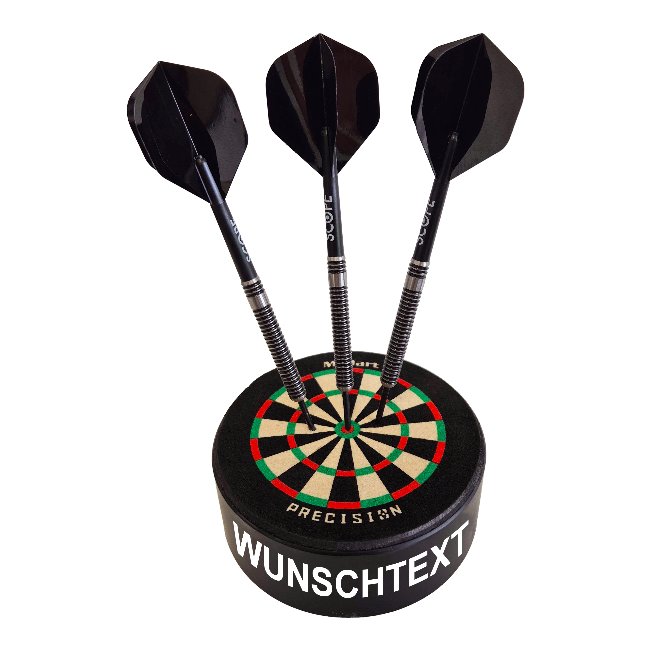 Mini diana de dardos de precisión McDart con texto personalizado Hier ist ein Produktfoto mit dem Dateinamen 765_McDart_Mini_Precision_Dartboard_Darthalter_1_Arial zu sehen. Weitere Produktdetails sind nicht verfügbar.