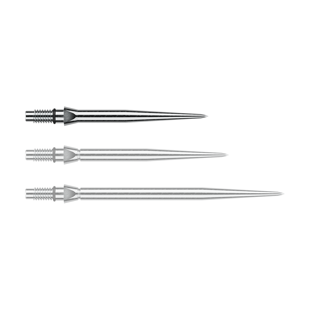 Puntas de dardos Winmau Switch Point de acero liso - Efecto plateado Das Bild zeigt eine silberne Steeldartspitze mit glattem Design. Die Länge beträgt vermutlich 26 mm.