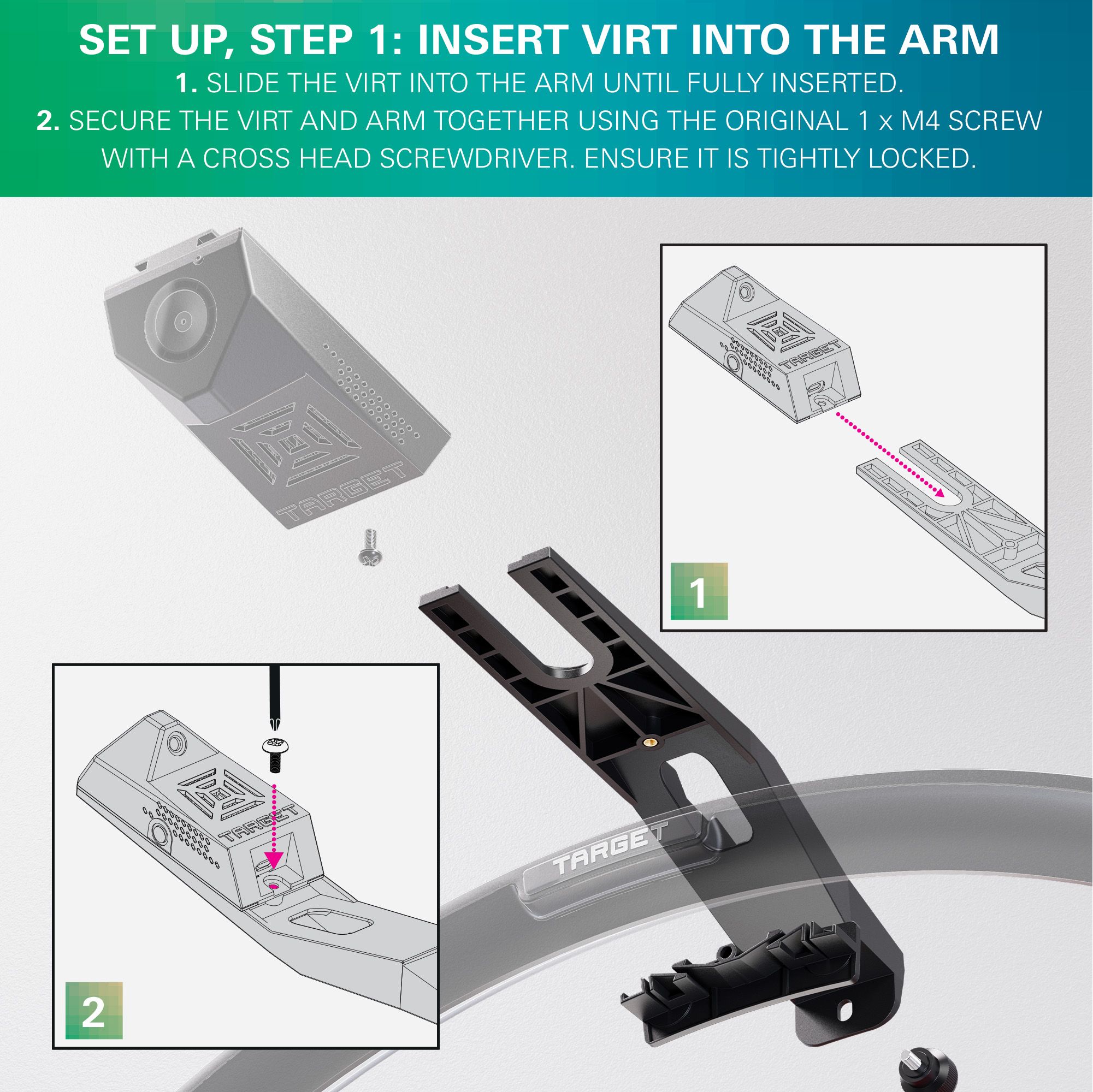 Brazo de cámara Target OMNI VIRT Abgebildet ist der Target OMNI VIRT Kamera Arm. Der Kameraarm dient zur Befestigung und Positionierung einer Kamera für den Dartsport.