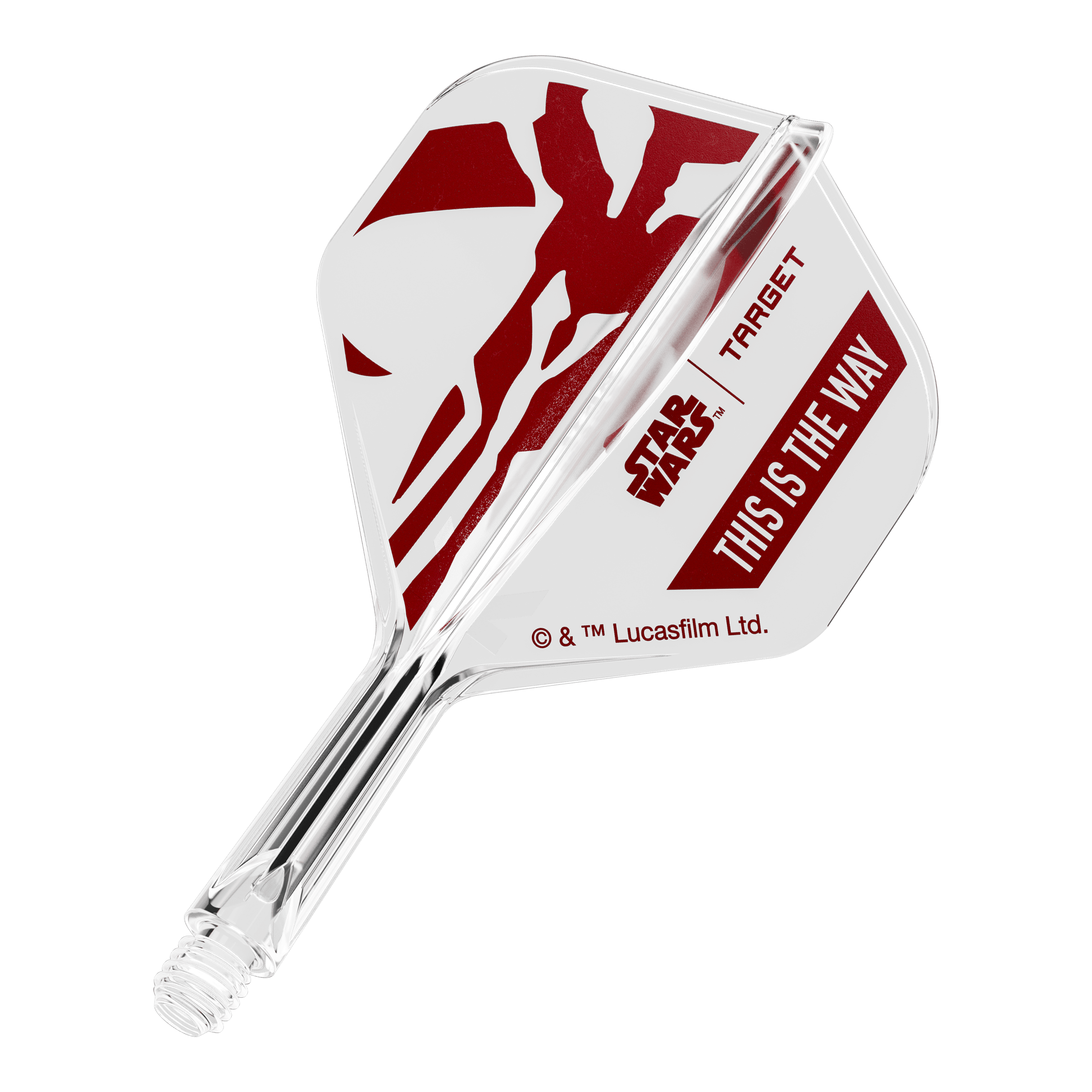 Set Target Star Wars K-Flex Mandalorian No2 Vuelos estándar Abgebildet ist ein Flight für Darts, inspiriert von Star Wars. Es handelt sich um das Modell 'K-Flex This Is The Way No2 Standard Flights' mit 19mm Größe.