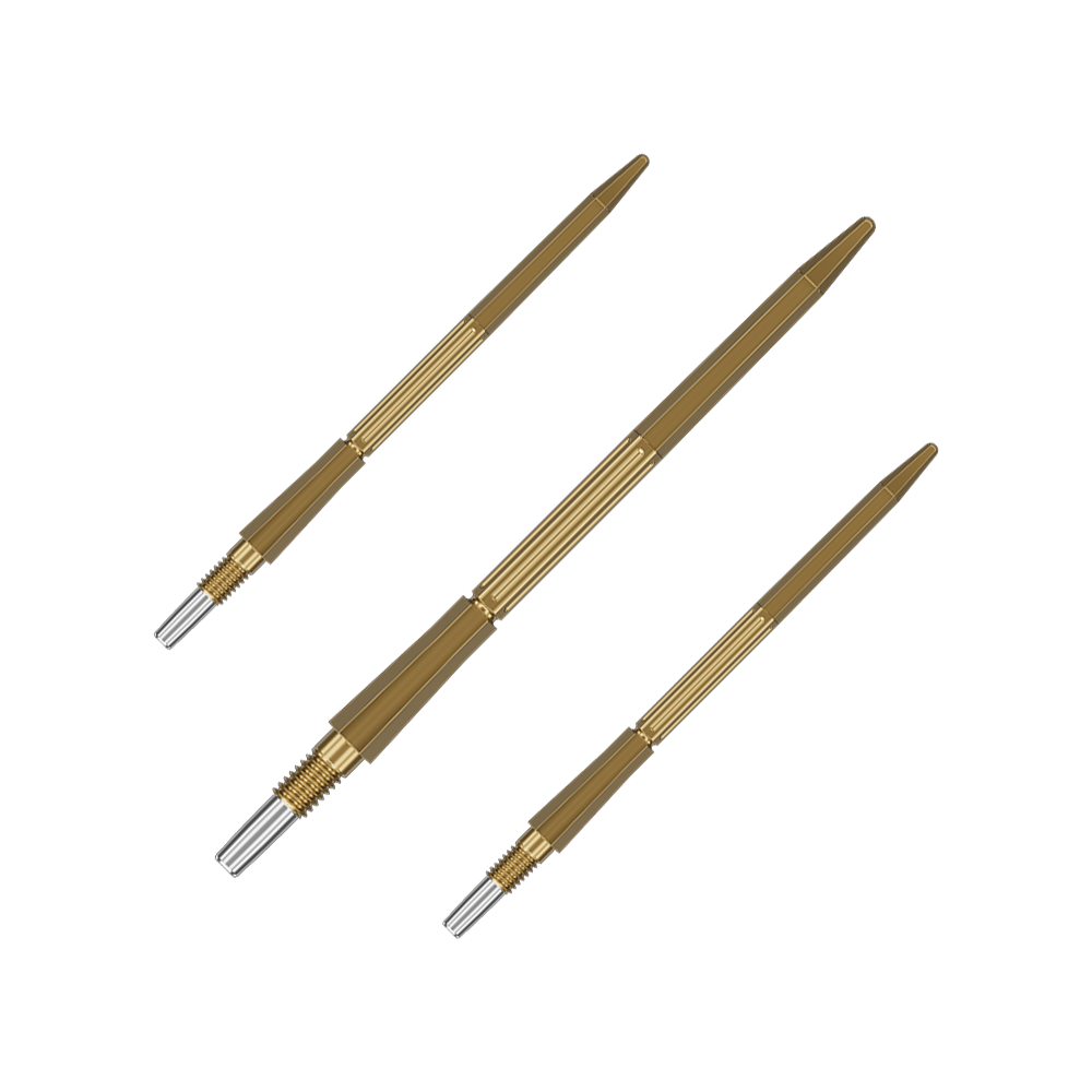 Puntas de dardo Target Elysian Archetype 43 Swiss Point de acero - Oro Dieses Bild zeigt Dartspitzen in Gold, 42 mm lang, aus der Target Elysian Archetype 43 SwissPoint Serie. Die Dartspitzen sind einzeln dargestellt.