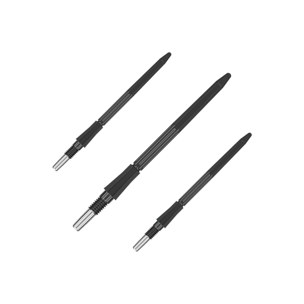 Puntas de dardo Target Elysian Archetype 43 Swiss Point de acero - Negras Das Bild zeigt ein Set schwarzer Dartspitzen. Die Dartspitzen sind jeweils 35 mm lang.