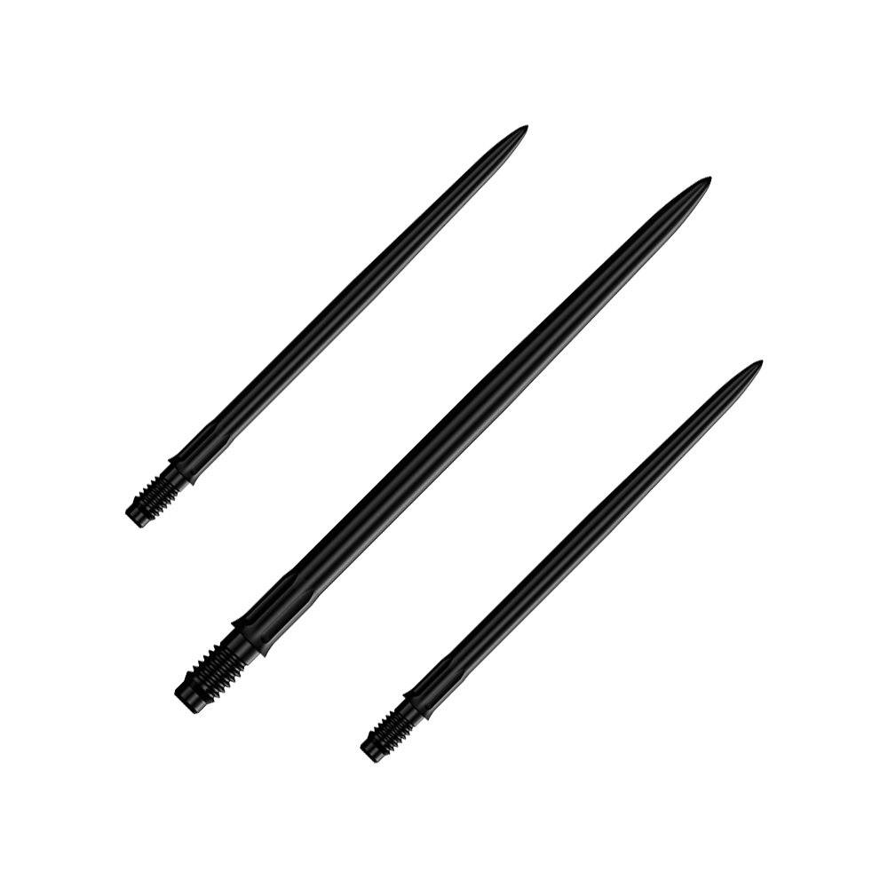 Puntas de dardo Mission R2.5 Rapid Point SM1 - Negras Das Bild zeigt ein Set schwarzer Dartspitzen mit einer Länge von 40mm. Es sind Mission R25 Rapid Point SM1 Dartspitzen abgebildet.