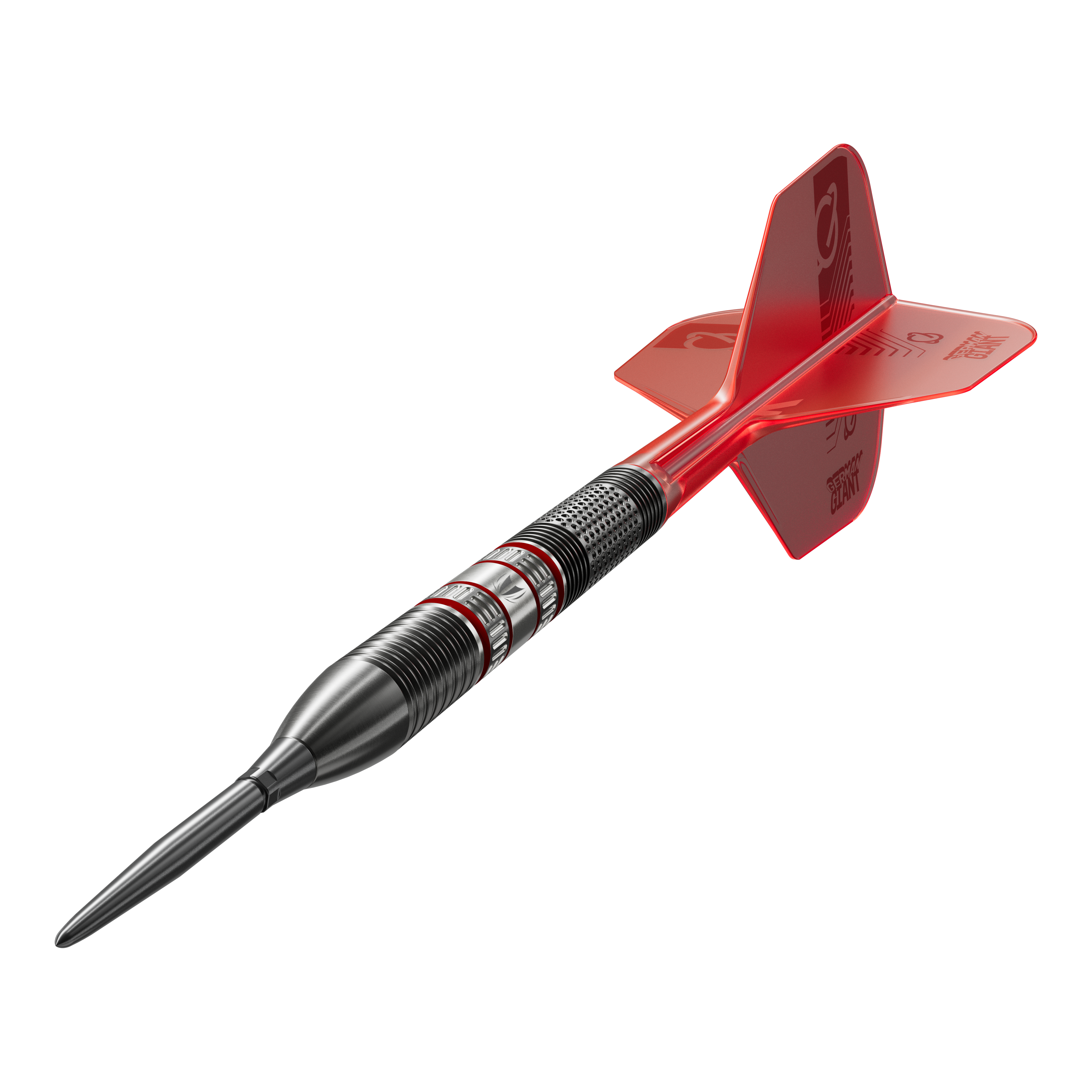 Dardos de acero Target Gabriel Clemens 95K Swiss Point Das Bild zeigt einen Target Gabriel Clemens 95K Swiss Point Steeldart. Der Dart hat ein schwarzes Barrel mit roten Akzenten und rote Flights.