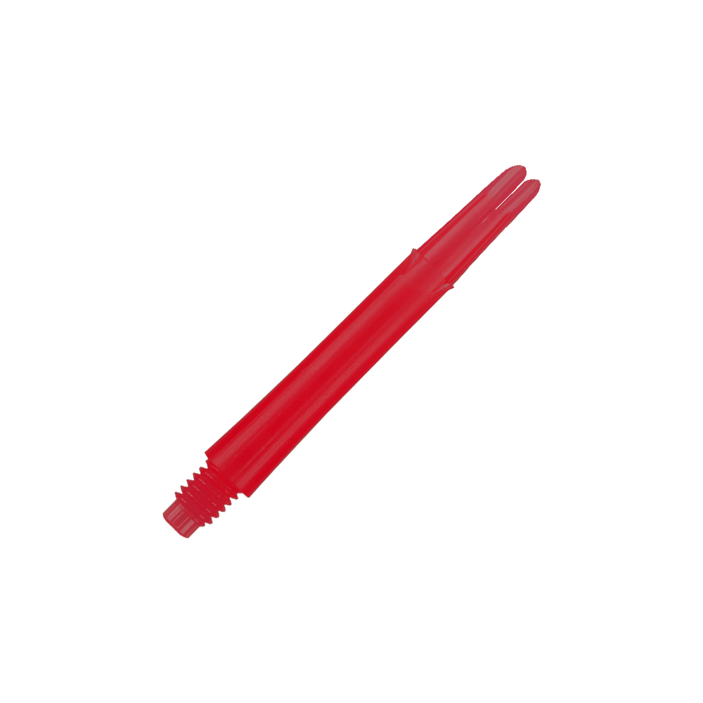 Ejes en L estilo L bloqueados rectos - rojo Das Bild zeigt einen roten, geraden Dartshaft ohne Kappen. Der Schaft ist 39 mm lang und hat ein Gewinde am Ende.