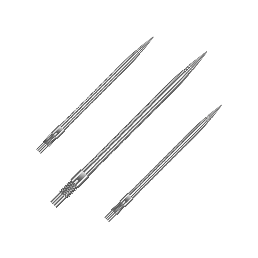 Puntas de dardos Harrows Quick Point Micro Ridge - Plateadas Das Bild zeigt QP28023 Harrows Quick Point MicroRidge Dartspitzen Silber 40mm 1Set. Es handelt sich um Ersatz-Dartspitzen für Darts in silberner Farbe.